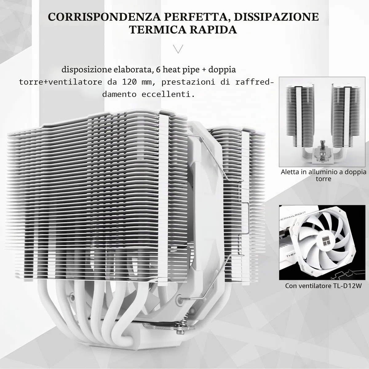 Thermalright Peerless Assassin 120 MINI White CPU, 6 heatpipes, 120 mm, ventola PWM TL-D12W, altezza 135 mm, raffreddamento a doppia torre, per AM4/AM5/Intel LGA 1851/1700/1150/1151/1200/2011