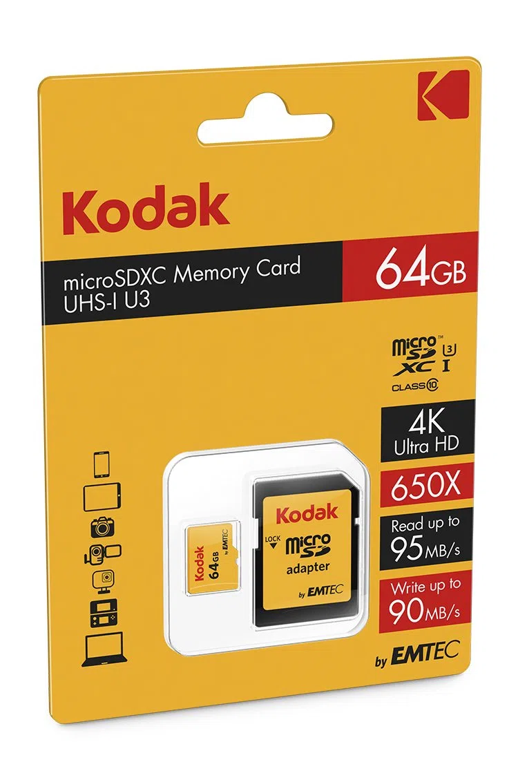 Scheda di memoria Emtec MicroSDXC da 64GB, Class 10, Nero, Rosso, Giallo