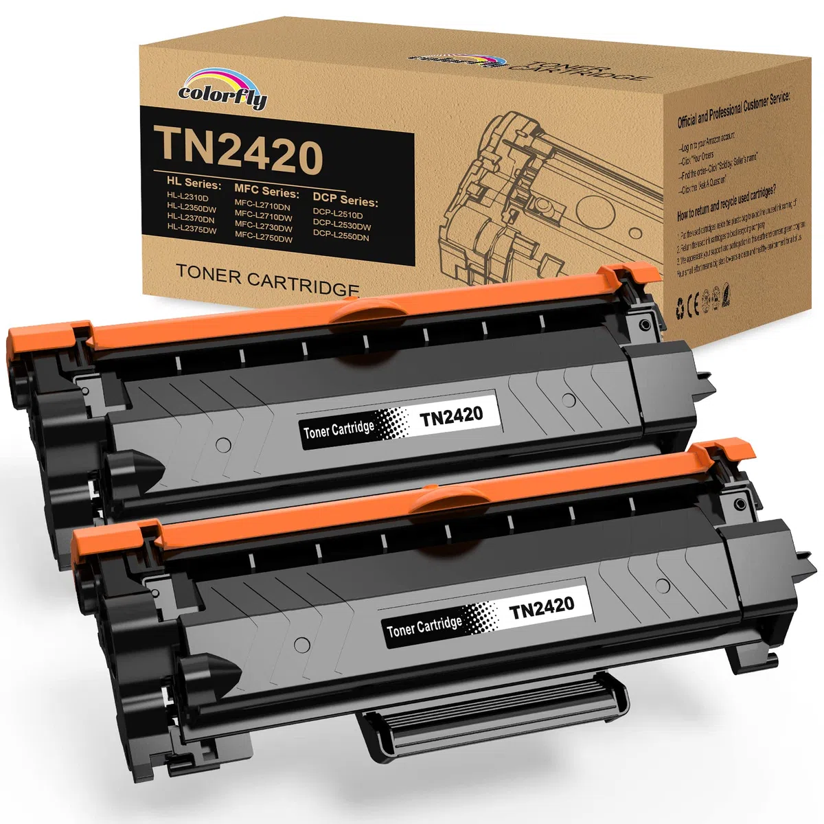 colorfly TN2420 TN2410 Cartucce di Toner Compatibili per Brother TN 2420 TN2410 Cartucce di Toner per MFC-L2710DW L2710DN L2730DW L2750DW DCP-L2510D L2530DW HL-L2310D L2350DW L2370DN (2 Nero)