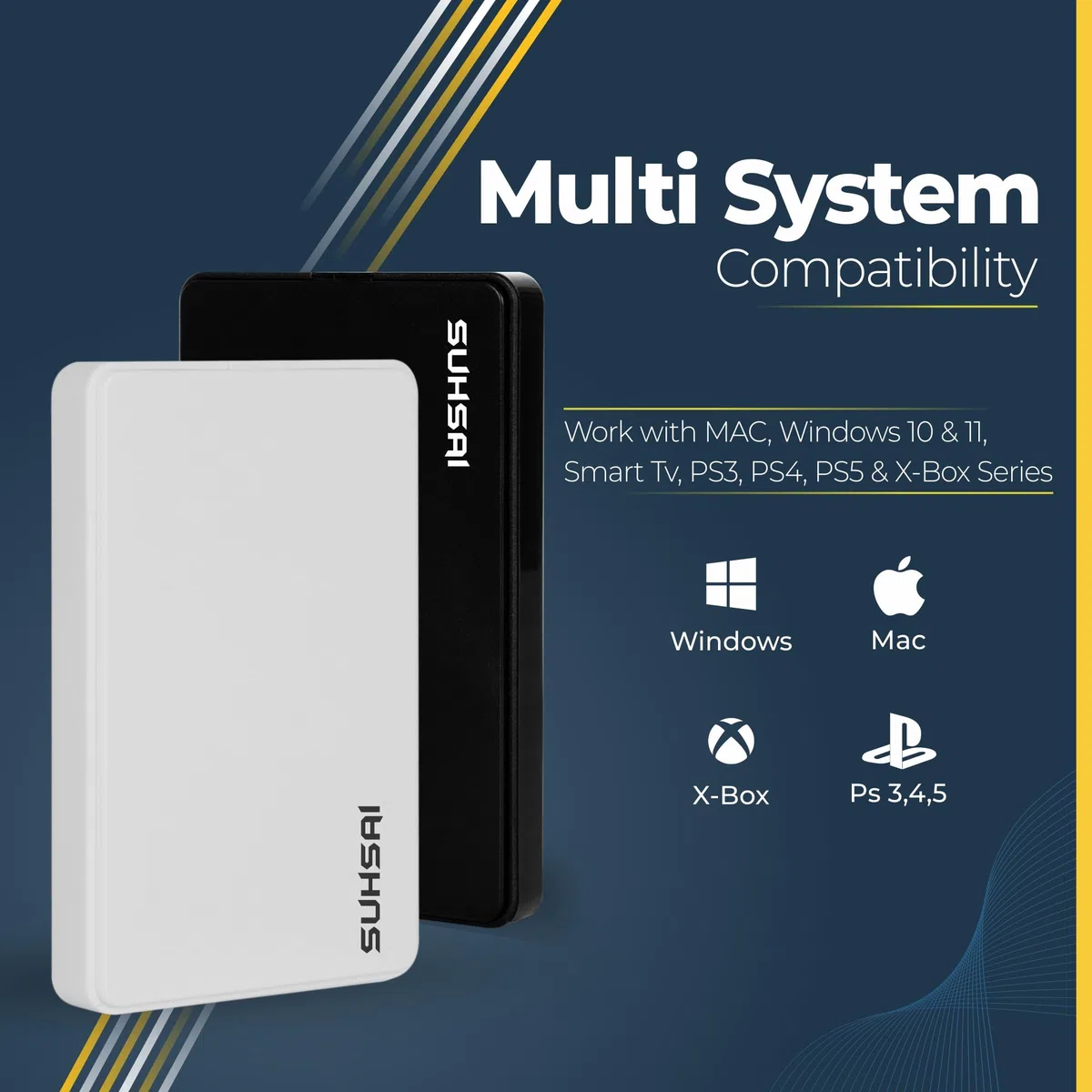 SUHSAI Disco rigido esterno da 320GB, HDD esterno portatile da 2,5", USB 3.0, unità di archiviazione e backup ultra sottile, compatibile con console di gioco, PC e Mac - Nero
