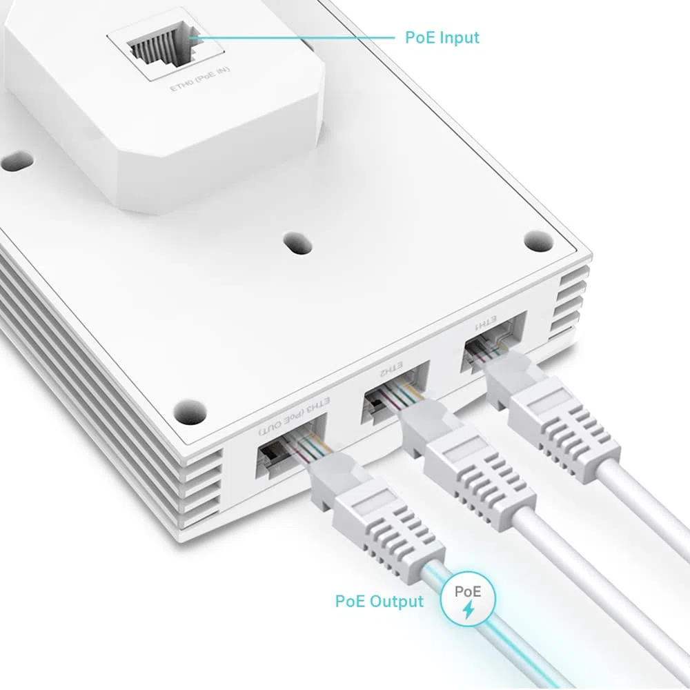TP-Link Access Point EAP655-Wall WiFi 6, punti di accesso wireless AX3000, 1 porta PoE+ Supporto passivo Gigabit PoE+, Omada Mesh, facile da montare a parete, software controller EAP gratuito