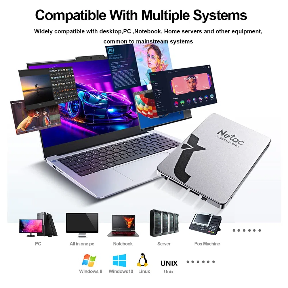 Netac Disco rigido SSD 256 GB, SSD SATAIII da 2,5 '', SSD interno per laptop, velocità di aggiornamento del gioco, grigio argento