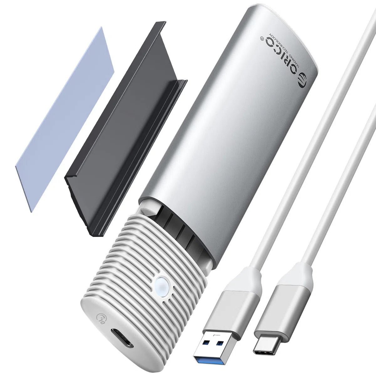 ORICO Case SSD M.2 NVMe, Adattatore Esterno USB C 3.1 Gen2 a PCIe 10 Gpbs per M2 Disco Rigido M-Key 2230/2242/2260/2280, Lettore SSD Con UASP, TRIM, Cavo USB C-A- PWM2G2A-WH