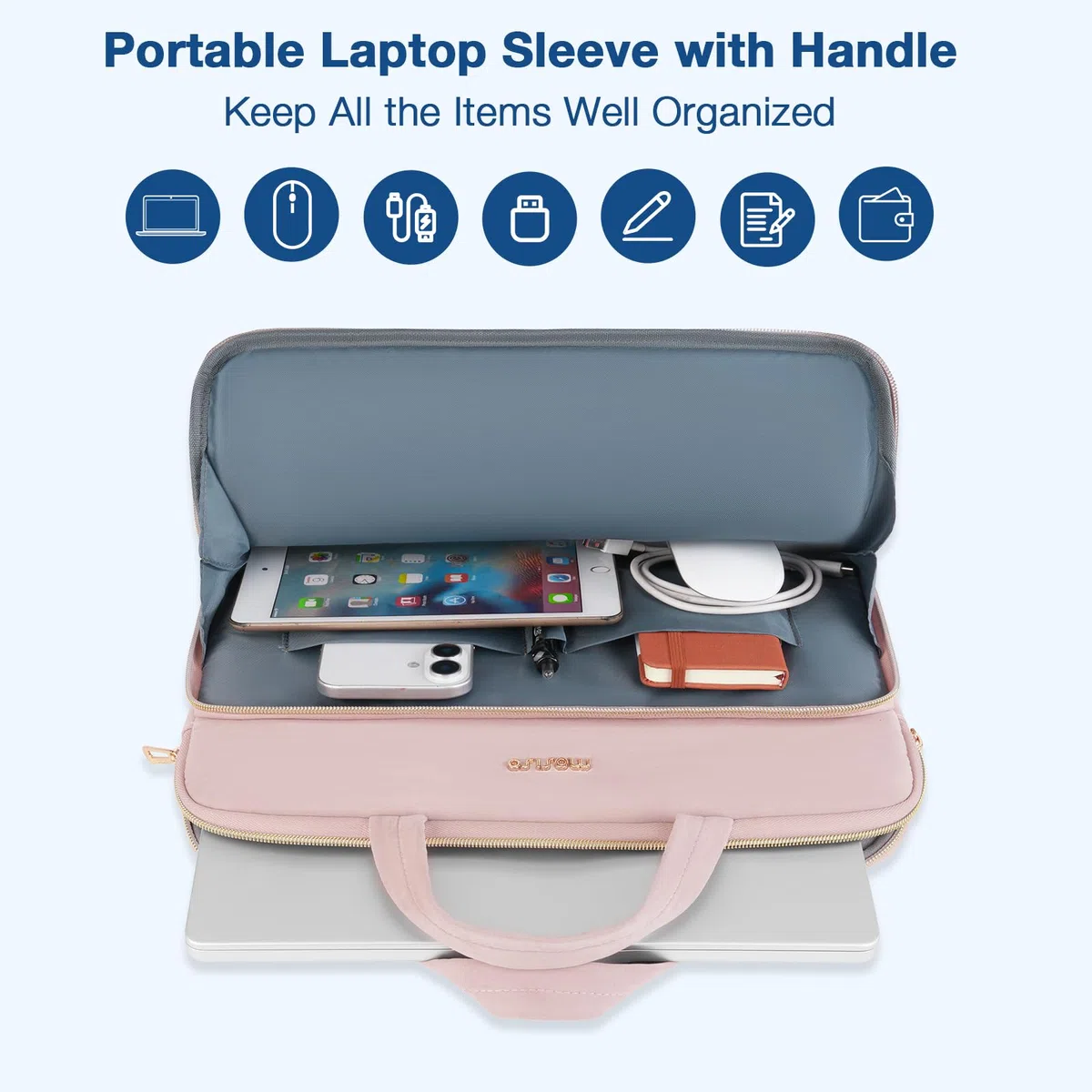 MOSISO 16 pollici Custodia Laptop,15-15.6 pollici Borsa PC Compatibile con MacBook Pro 16 M4 M3 M2 M1,HP Dell Acer Lenovo ASUS Notebook,Spiga Grano Borse Carry Trapuntata con Manic&Tasca, Rosa