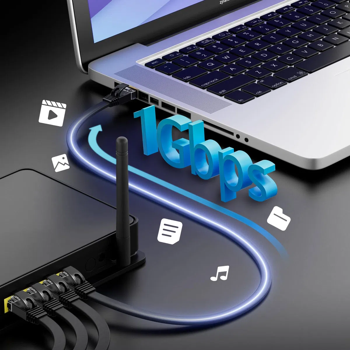 ikbc Cavo Ethernet 25 metri, Cavo Rete Cat 6 25 metri Alta Velocità, Piatto RJ45 Cavo Internet 25 m Nero, Gigabit Cavo Lan per Interno, Compatibile con PS5/PS4 Router Modem (25 Fermacavo)