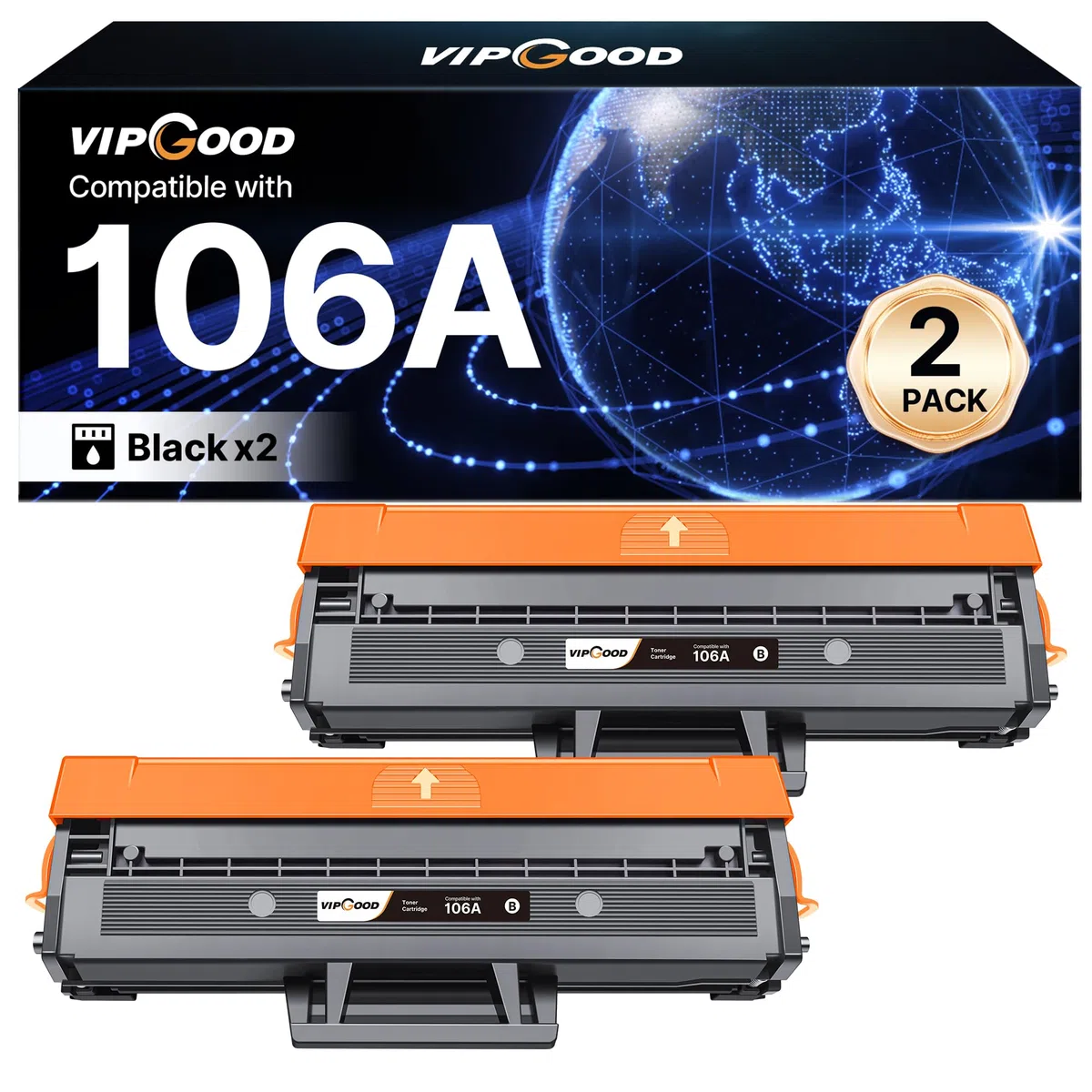 VIPGOOD 106A Toner con chip Compatibile per HP 106A W1106A Cartucce Toner per Laser 107w 107a 107r per MFP 137fnw 137fwg 135a 135r 135w 135wg (Nero, 2-Pack)