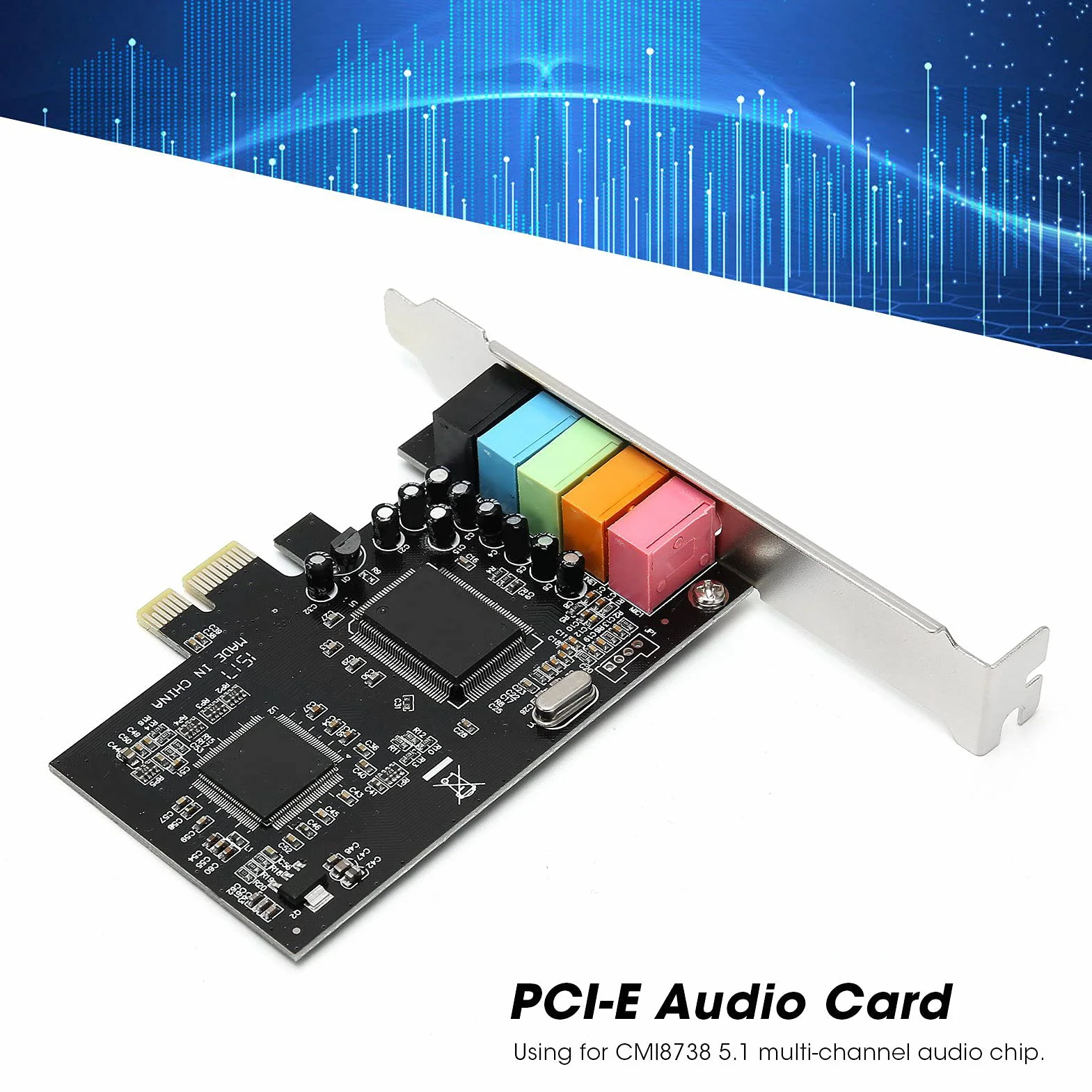 Scheda Audio Stereo PCI-E 5.1, Scheda Audio Desktop, Hardware di Conversione del Segnale Audio Desktop Stereo a 6 Canali con CD Driver, Chip Audio Multicanale CMI8738 5.1, Adatto per Home Theater, Ecc