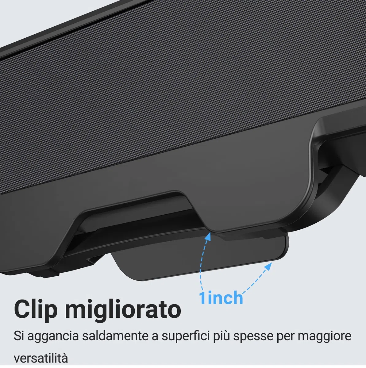 Inwa Cassa PC 10W, Altoparlante USB con clip, Audio stereo HD, Clip per monitor 0.1-1.1’, USB A/C per PC, Laptop, Desktop, Plug and Play (Nero, Tessuto acustico)