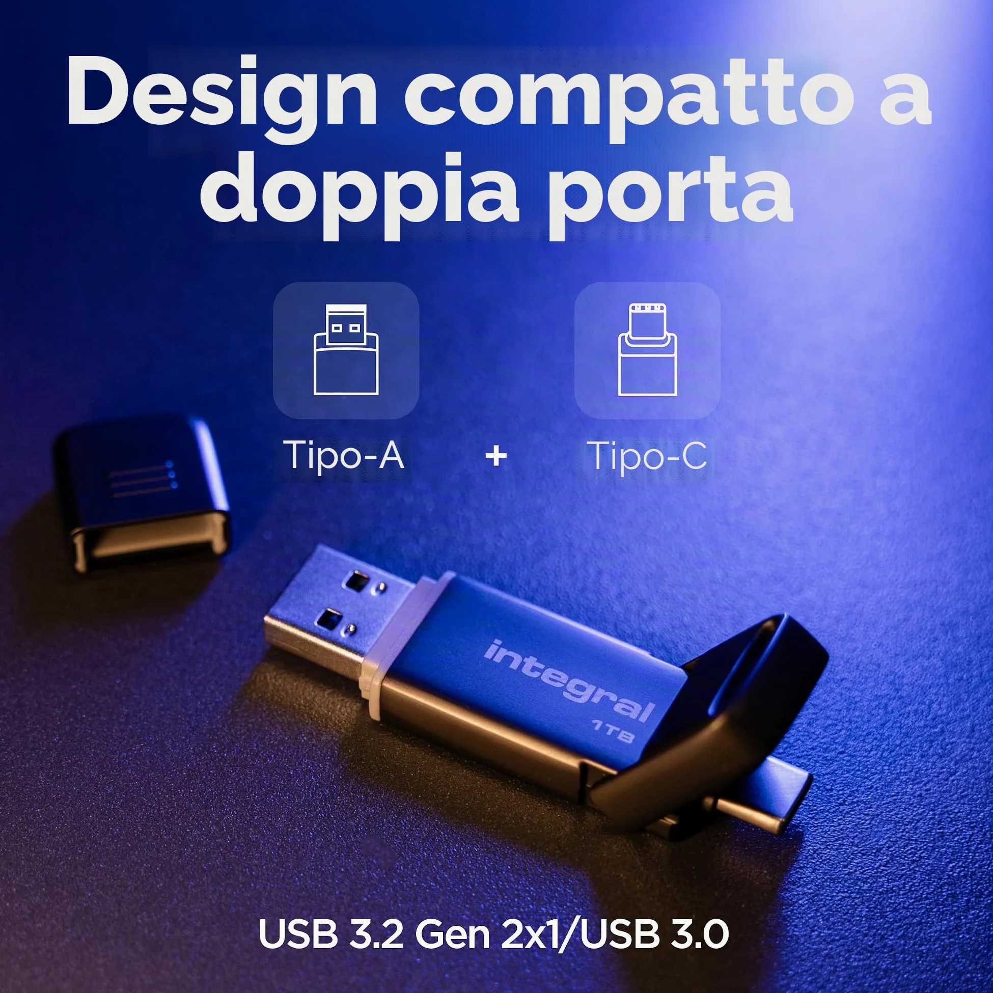 Integral USSD SlimXpress - Chiavetta USB 3.2 Gen 2x1 da 512 GB, doppia porta Type-C e Type-A, SSD portatile, lettura fino a 550 MB/s e scrittura fino a 500 MB/s. Design sottile e resistente in metallo