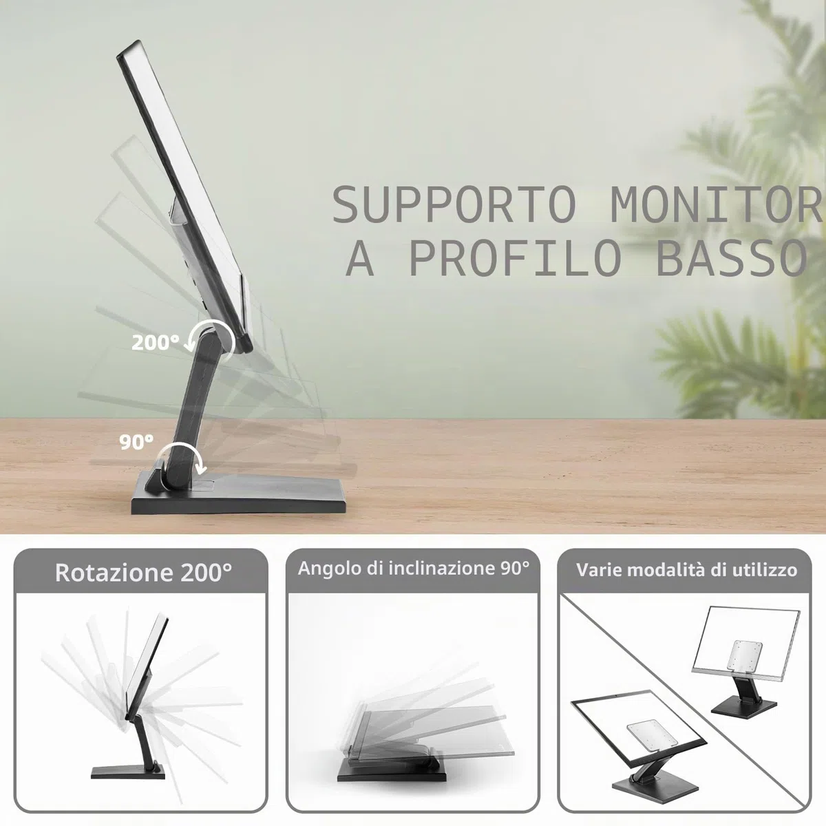 Wearson WS-03A Regolabile LCD Monitor Supporto da Scrivania in Metallo Pieghevole con Standard VESA 75x75 100x100 mm