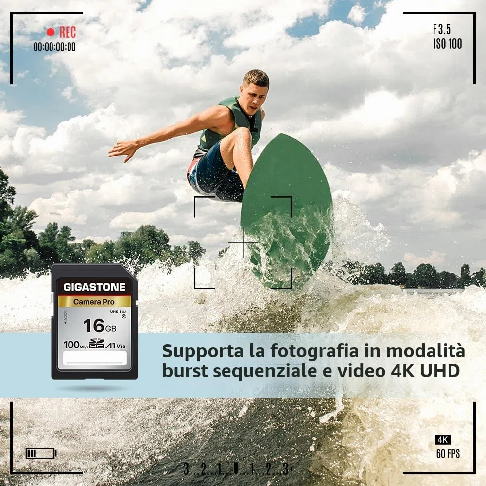 GIGASTONE Scheda SD 16GB, Set da 5, 4K Camera Pro, V10, Scheda Memoria 16 GB SDHC, Velocità fino a 100MB/s Compatibile con Canon Nikon Sony Camcorder, V10 UHS-I Classe 10 per video 4K UHD