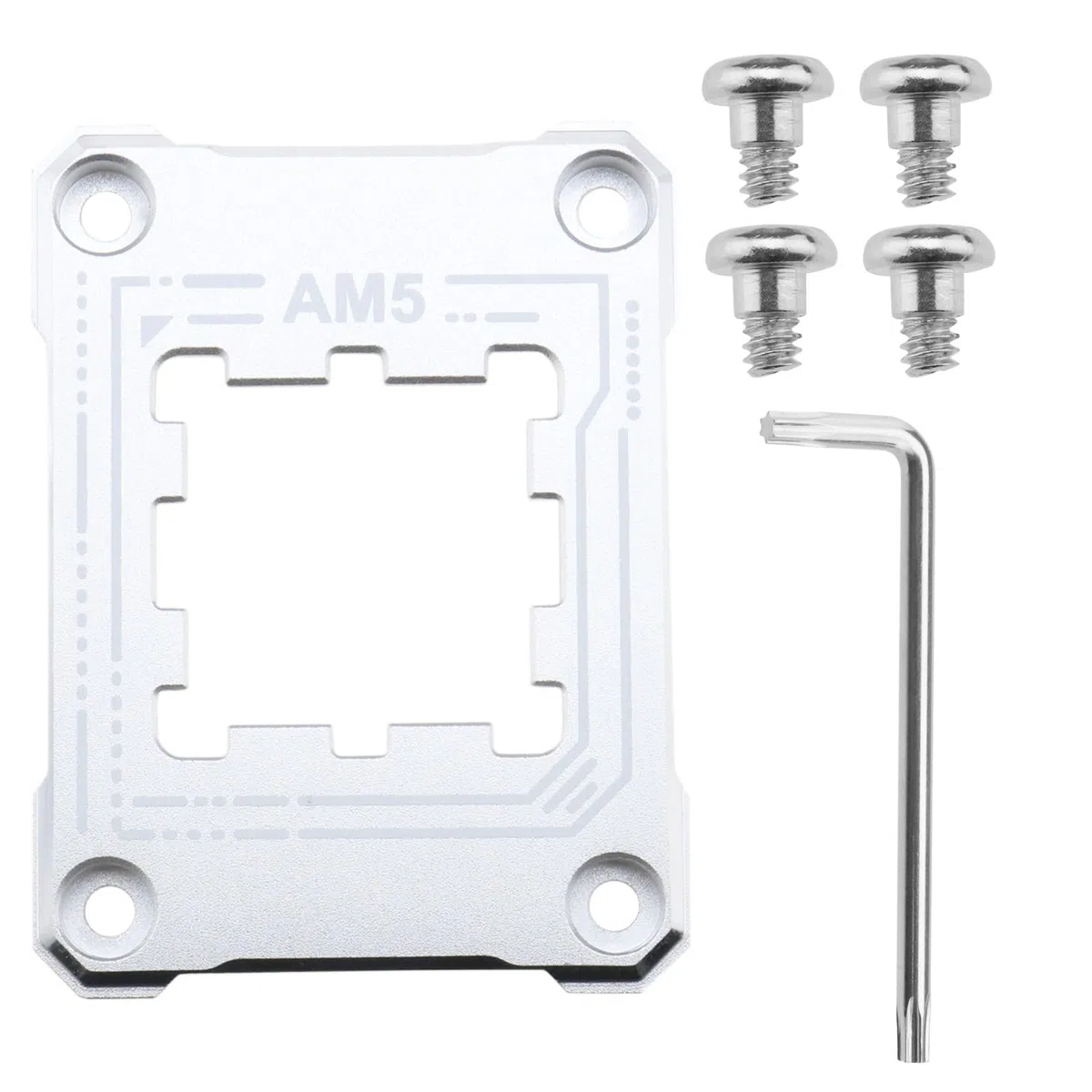 AM5 - Supporto per processore AM5, telaio di contatto anti-piegatura, con 4 viti e 1 cacciavite, telaio di fissaggio anti-piegatura, correttore 75 x 56 mm, argento