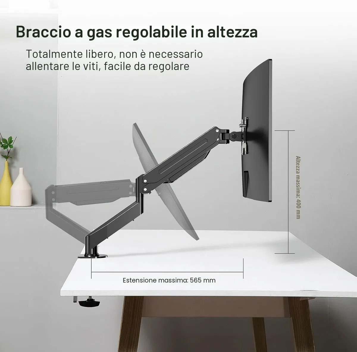 suptek Supporto per Monitor Braccio per Monitor con Molla a Gas Regolabile in Altezza per Schermi da 17-32 pollici, VESA 75/100 mm, fino a 10 kg, Ergonomico, Nero
