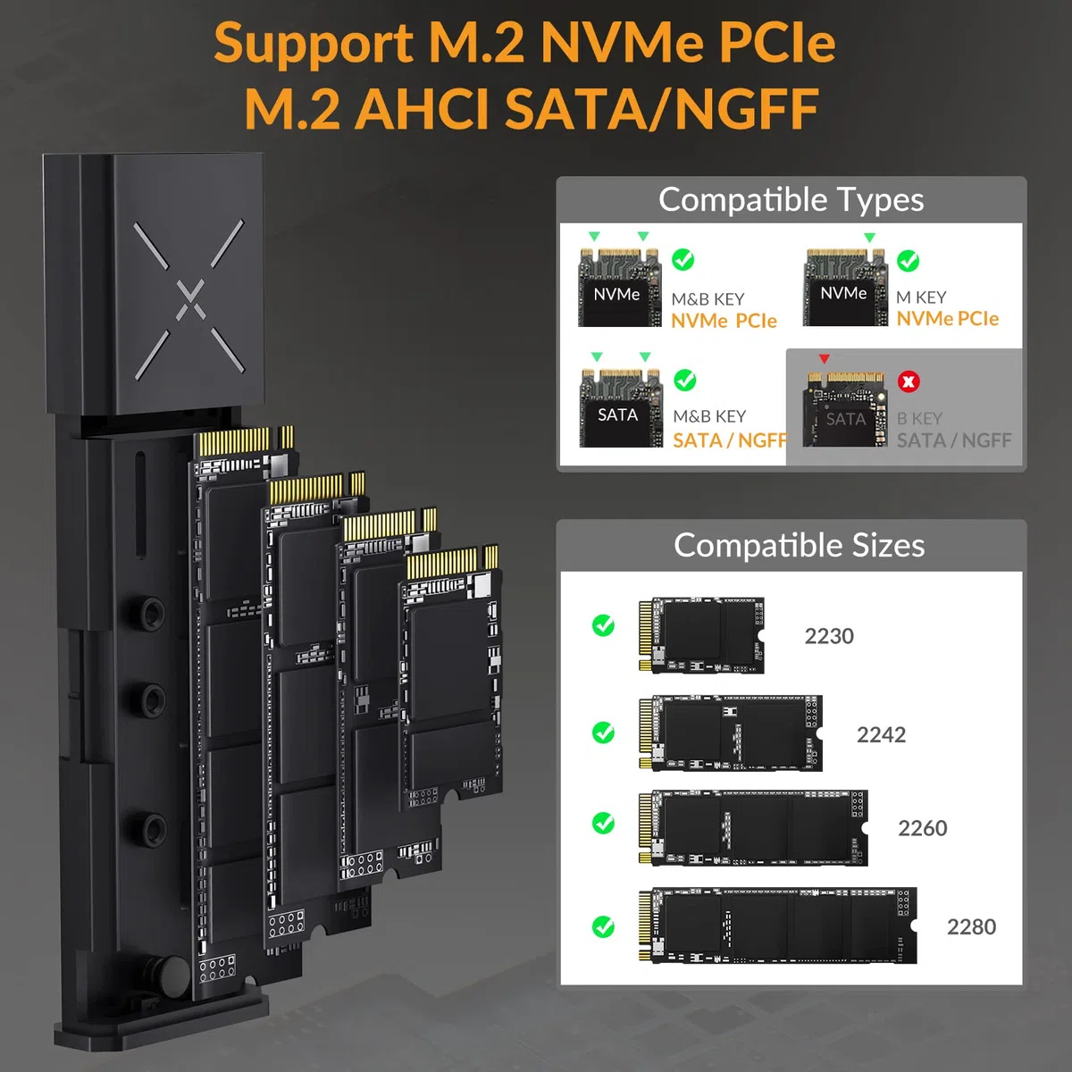 iDsonix Case SSD M.2 [NVMe&SATA], NVMe to USB 3.2 Gen2 10Gbps [Tool Free][Alluminio], Adattatore SSD M.2 NVMe con UASP&Trim, NVMe Enclosure supporta M-Key/B+M Key 2230/2240/2260/2280 SSD