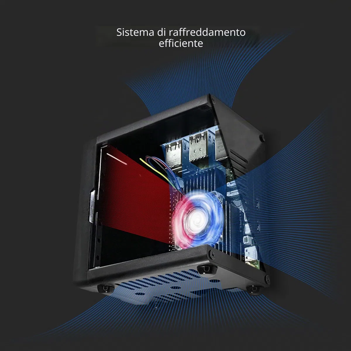 Custodia Mini PC ElectroCookie per Raspberry Pi 5 con SSD M.2 NVMe PCIe HAT e Illuminazione RGB Attiva (Custodia Nera + HAT M.2[X1001])