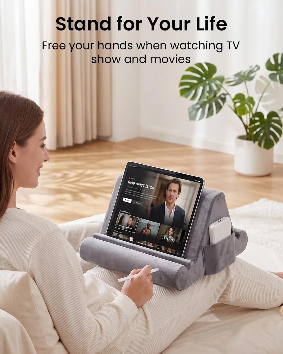 Supporto per tablet con cuscino morbido, cuscino per le ginocchia, supporto per tablet da letto con 3 angoli di visione, tasca, supporto per stilo, compatibile con iPad Pro 13, 10.5, Air, Mini