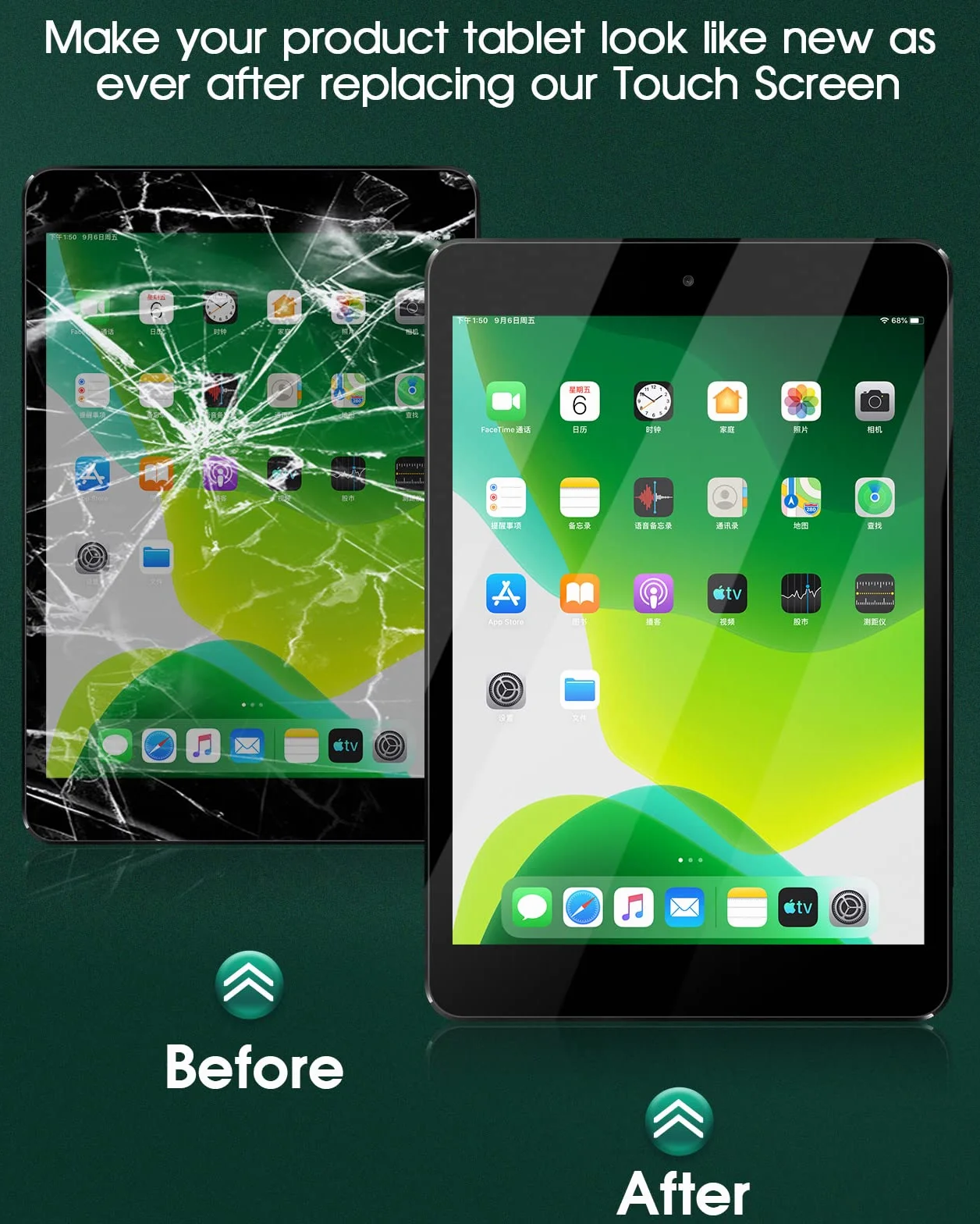 per iPad Air 1 1a Generazione Touch Screen Digitizer Vetro di Ricambio per iPad 5 A1474 A1475 A1476 Touch Display Panel Kit Parti di Riparazione(Non LCD, con Pulsante Home) (Nero)