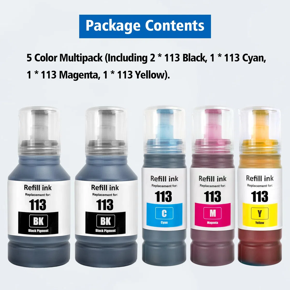 113 Inchiostro Compatibile per Epson EcoTank ET-5150 ET-5160 ET-5170 ET-5800 ET-5850 ET-5880 ET-16150 ET-16600 ET-16650 ET-16680 Pro ET-5800 ET-5850 ET-5880 ET-15000 Stampante (BK*2/C/M/Y)
