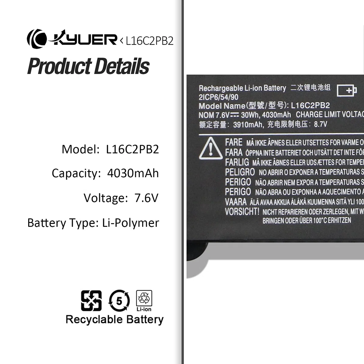 L16M2PB2 L16C2PB1 L16L2PB3 Batteria per Lenovo IdeaPad 320 14IKB 14AST 14IAP 14ISK 15IKB 15ISK 15IAP 17IKB 17ABR 17AST 17ISK V15 ADA IGL IIL IKB IWL V320-17IKB 520-15IKB L16M2PB1 L17L2PF1 L16L2PB2