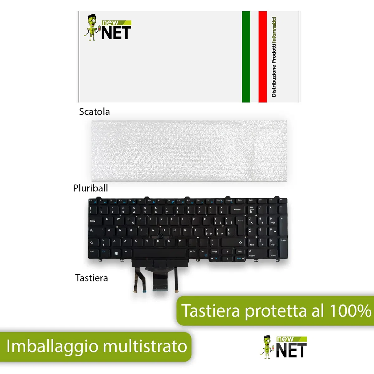 new net - Tastiera Compatibile con Notebook dell Latitude 5550, 5580, 5590, 5591, E5550, E5570 [Senza Frame - Colore Tasti Nero - Trackpoint - Retroilluminata - Layout ITA]