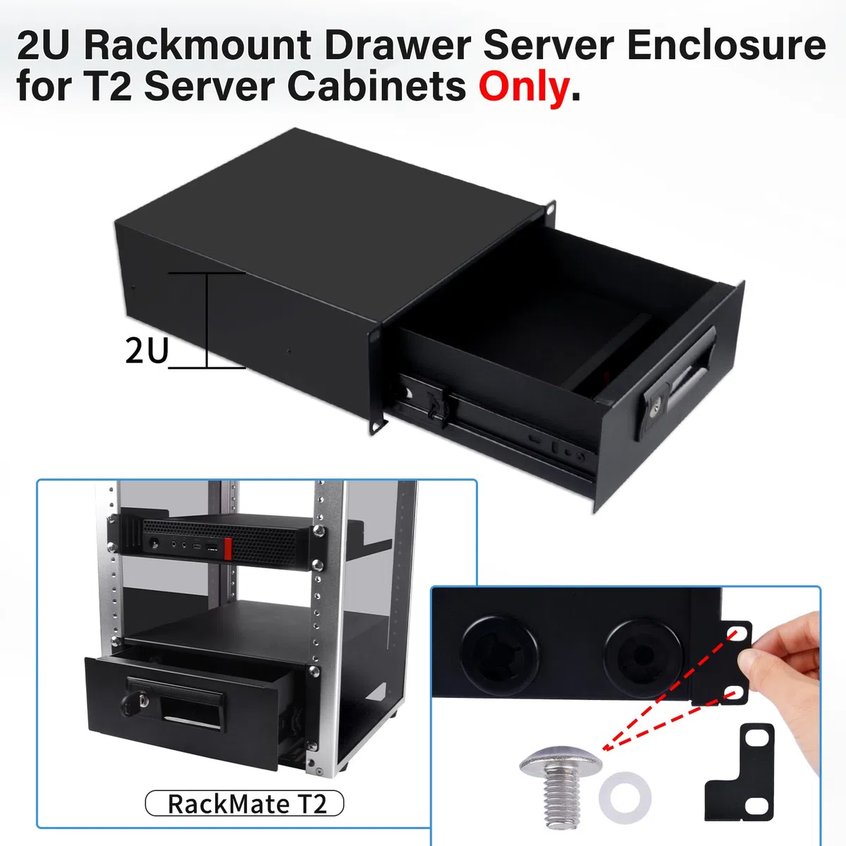 GeeekPi Cassetto per montaggio su rack 2U, con serratura, da 25,4 cm, per armadi server DeskPi RackMate T2