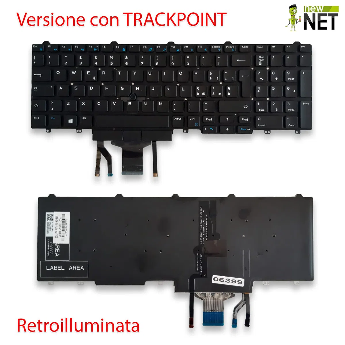 new net - Tastiera Compatibile con Notebook dell Latitude 5550, 5580, 5590, 5591, E5550, E5570 [Senza Frame - Colore Tasti Nero - Trackpoint - Retroilluminata - Layout ITA]