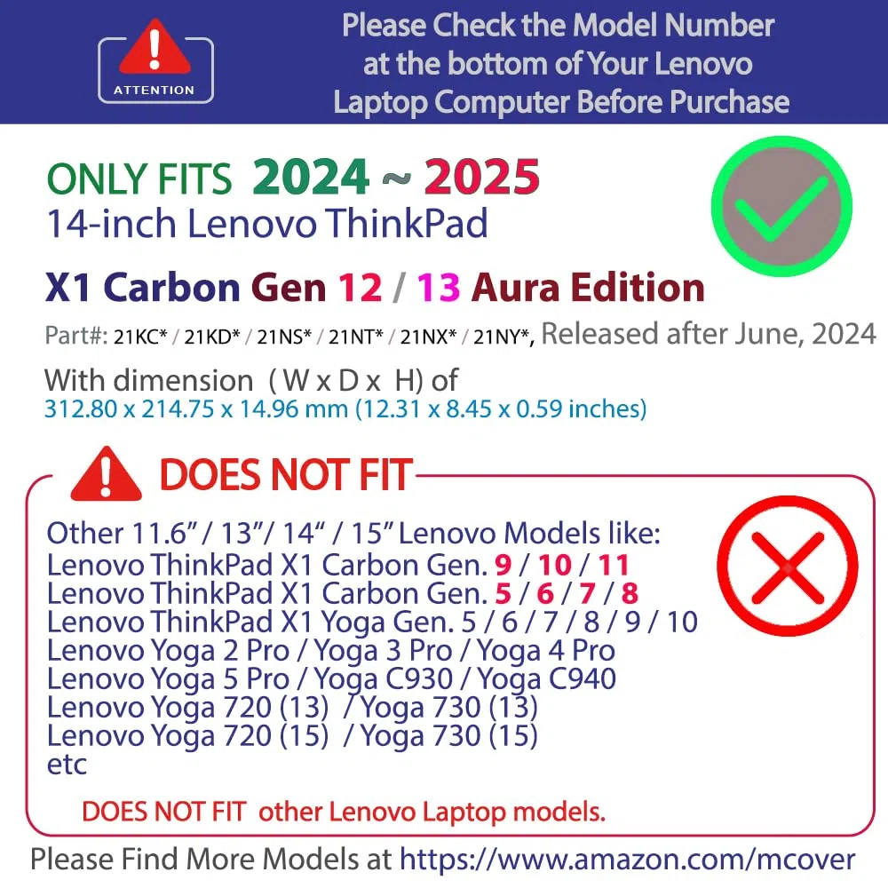mCover Custodia rigida compatibile solo per notebook Lenovo ThinkPad X1 Carbon Gen 12/13 da 14" 2024-2025 (con cerniera a 180 gradi, non compatibile con altri modelli Lenovo) - Trasparente