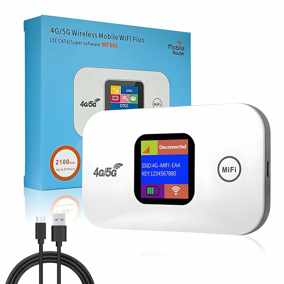 WiFi Portatile, NAVESO Router WiFi, Router 4g, Saponetta WiFi, 300 Mbps Router Portatile, Pocket WiFi, Hotspot Portatile con Slot per Scheda SIM e Schermo LED a Colori, Collega Fino a 10 Dispositivi