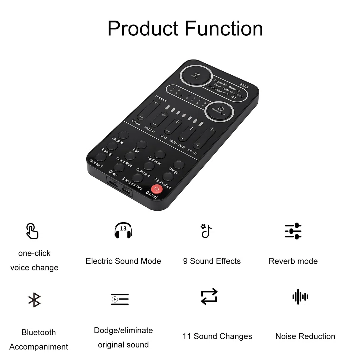 Cambia Voce Multifunzionale, Convertitore di Suono con Modalità Musica Elettrica 9 Effetti Sonori Funzione Monitor Facile da Trasportare per Computer Portatili Telefono Cellulare (Nero)