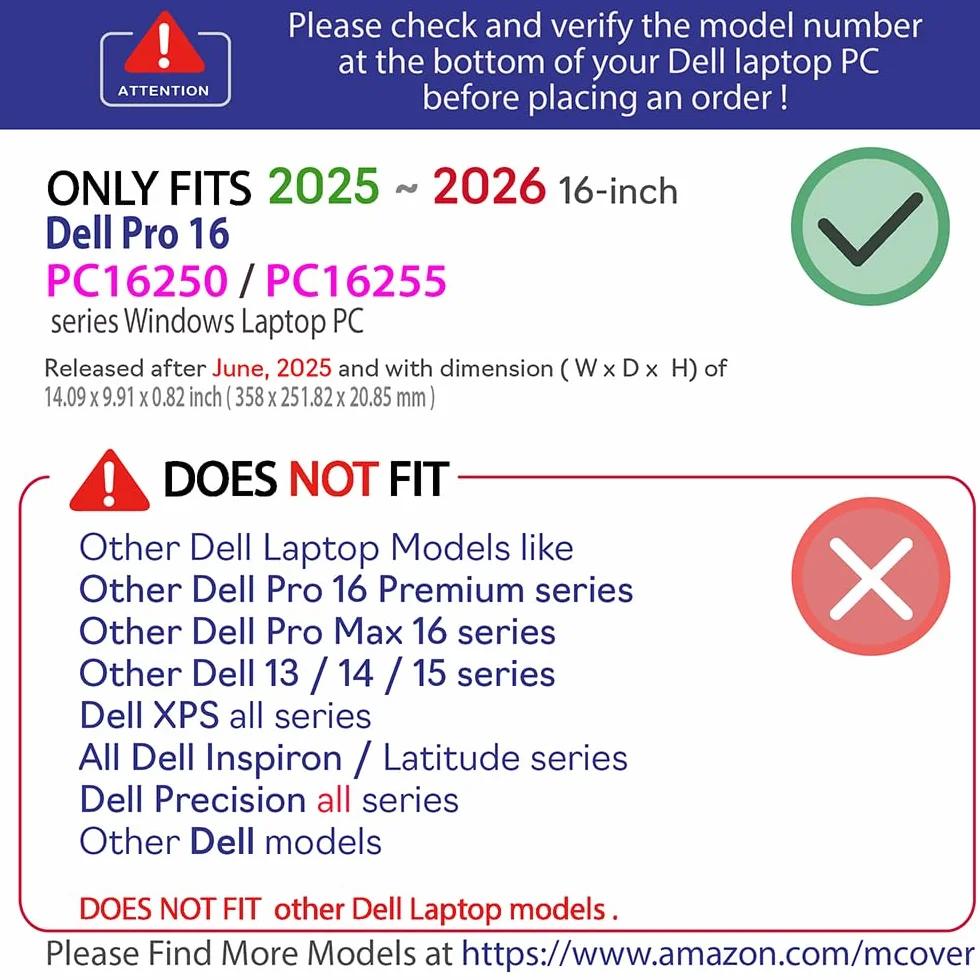 mCover Custodia compatibile solo per PC portatili Dell Pro 16 PC16250 / PC16255 serie 2025-2026 da 16 pollici (non compatibile con altri modelli Dell), colore nero