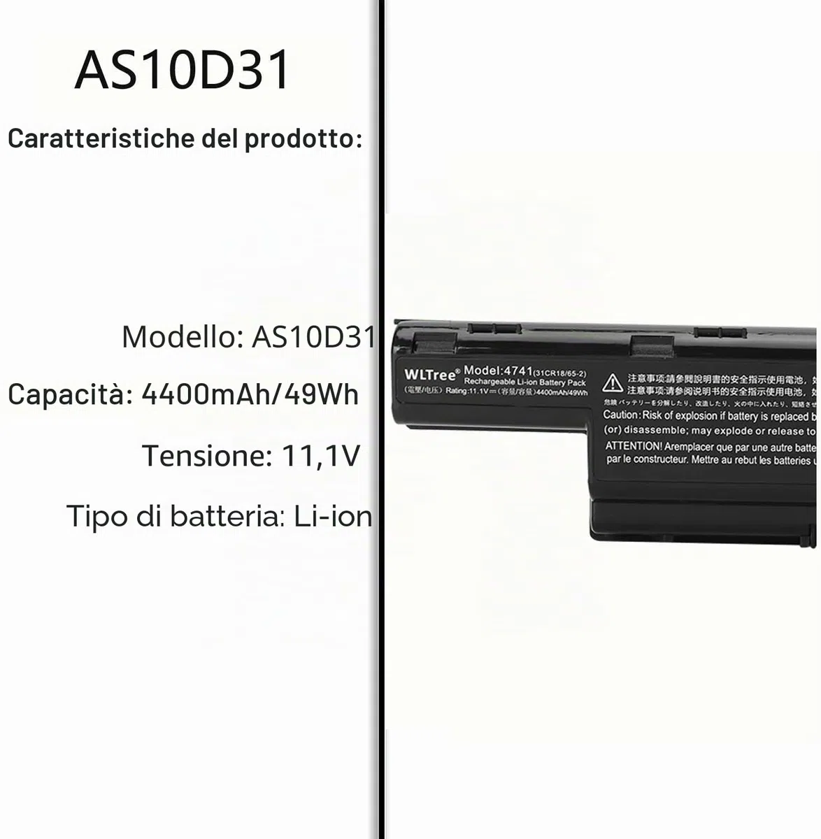 Batteria AS10D31 AS10D3E AS10D41 AS10D51 AS10D61 AS10D71 AS10D73 AS10D75 AS10D81 per Portatile Acer Aspire E1-531 E1-571 V3-771G V3-772G 5742G 7741G 5750 5551 4741 5741 5742 5749 5750G 5755G