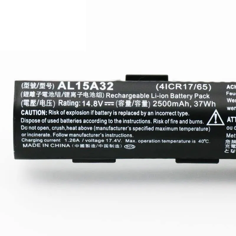 14.8V 2500mAh 37Wh AL15A32 4ICR17/65 Batteria di ricambio per Acer Aspire E5-473A E5-473G E5-474G F5-572G E5-573 E5-573G E5-573T E5-574 E5-574G E5-752G E5-772 E5-772G E5-773 E5-773G