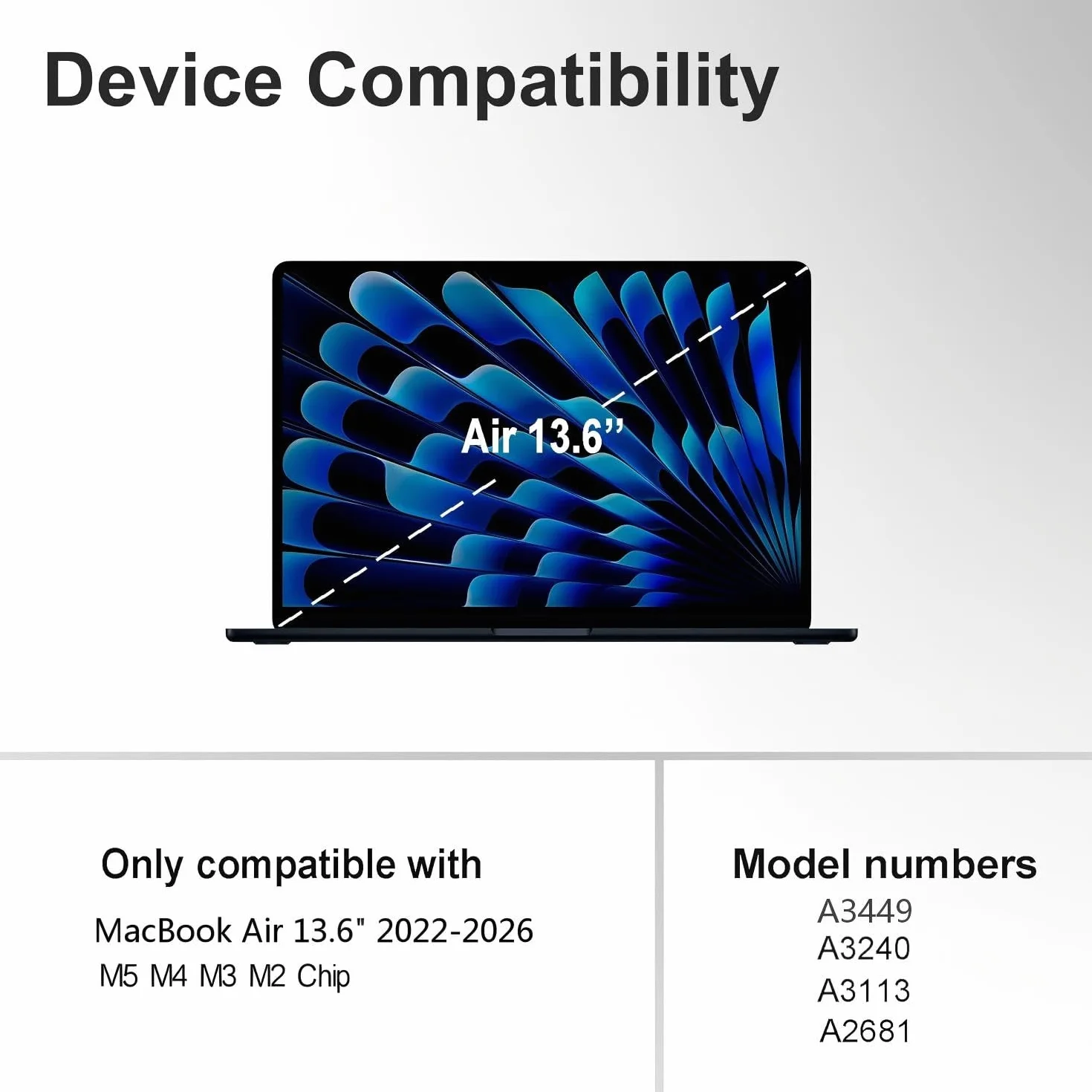 Cover in PP Morbida Opaca per MacBook Air 13,6" 2026-2022 M5 M4 M3 M2 A3449 A3240 A3113 A2681, Leggero e Perfettamente Adattato, Custodia Protettiva in Plastica+Tastiera EU, Bianco Opaco