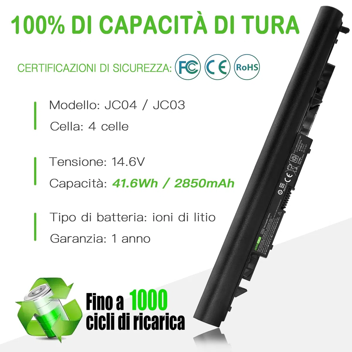 2850mAh Batteria JC04 919701-850 919700-850 per HP Pavilion 250 G6 255 G6 246 245 240 G6 JC03 JCO4 919682-121 HSTNN-LB7W 919681-221 919682-421 14-BS036NG 15-BS036NG 17-AK044NG