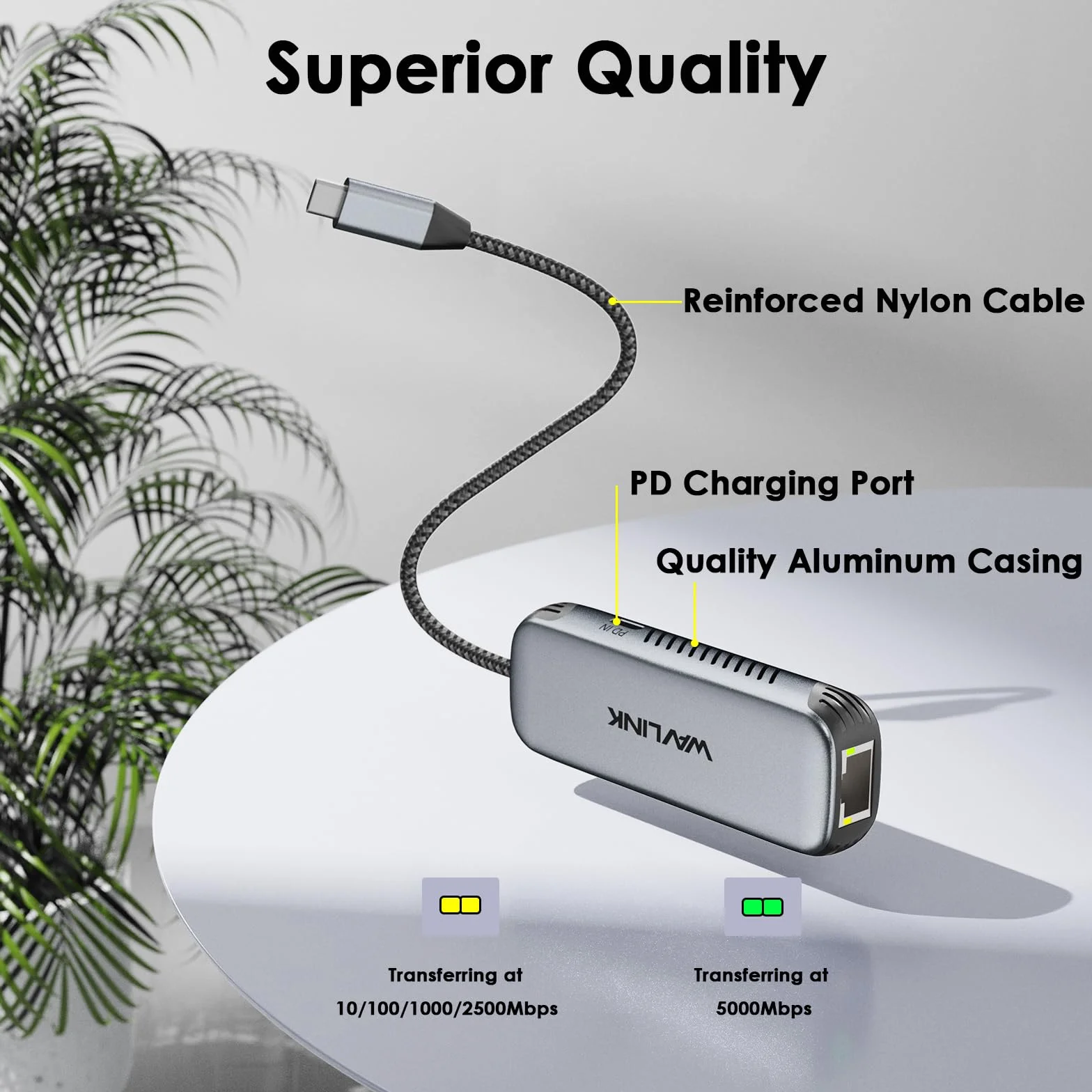 WAVLINK Adattatore USB C a Ethernet 5Gbps con PD 95W | Senza Driver | Compatibile PC, Mac, Linux (Windows 10/11, macOS 11+) | Scocca Alluminio | Rete Cablata