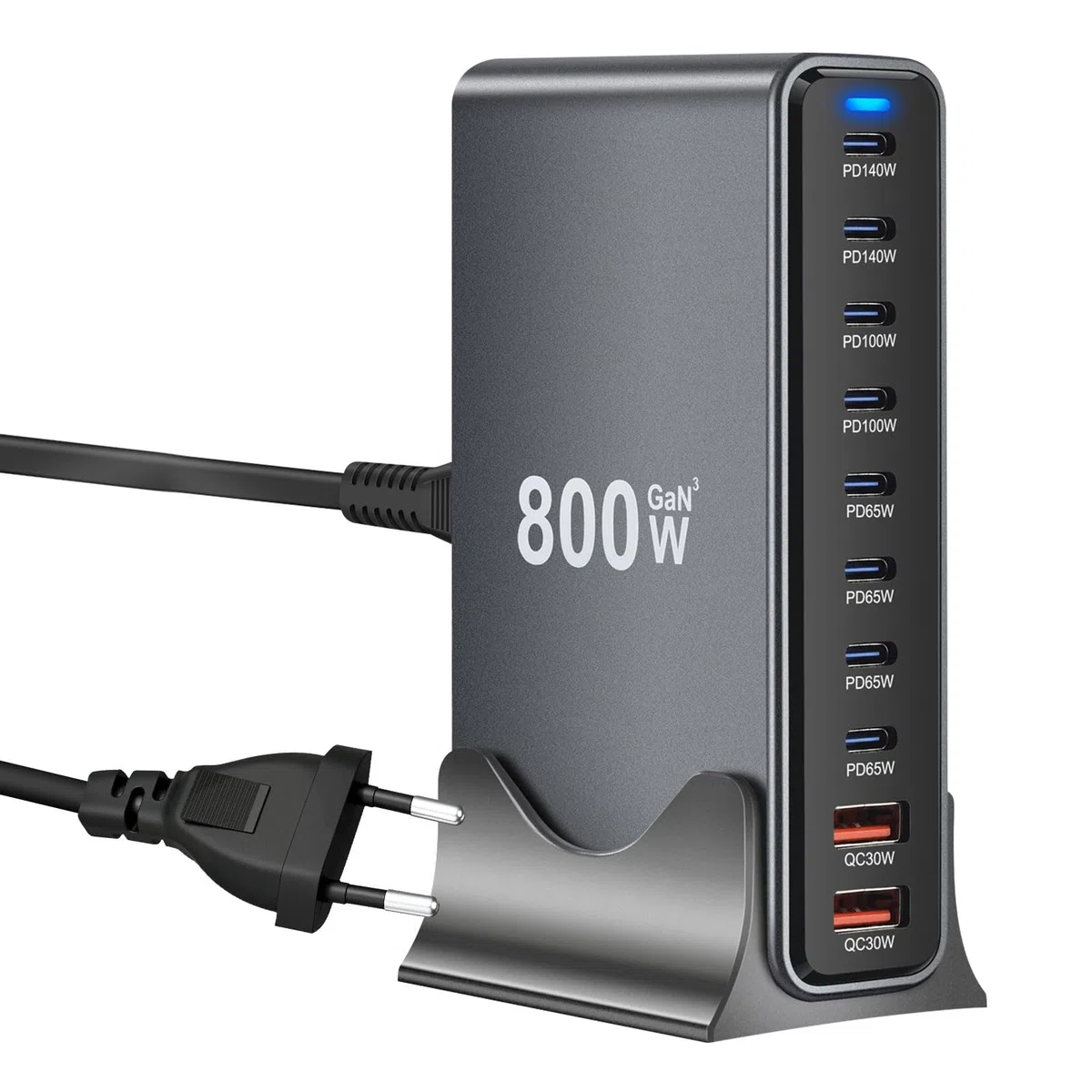 800W Caricatore USB Multiplo - 10 Porte (8 USB-C + 2 USB-A) con Ricarica Rapida, Stazione di Ricarica Compatta per Multi Dispositivi, Compatibile con MacBook, iPad, iPhone 16/15/14, Galaxy S22/S20