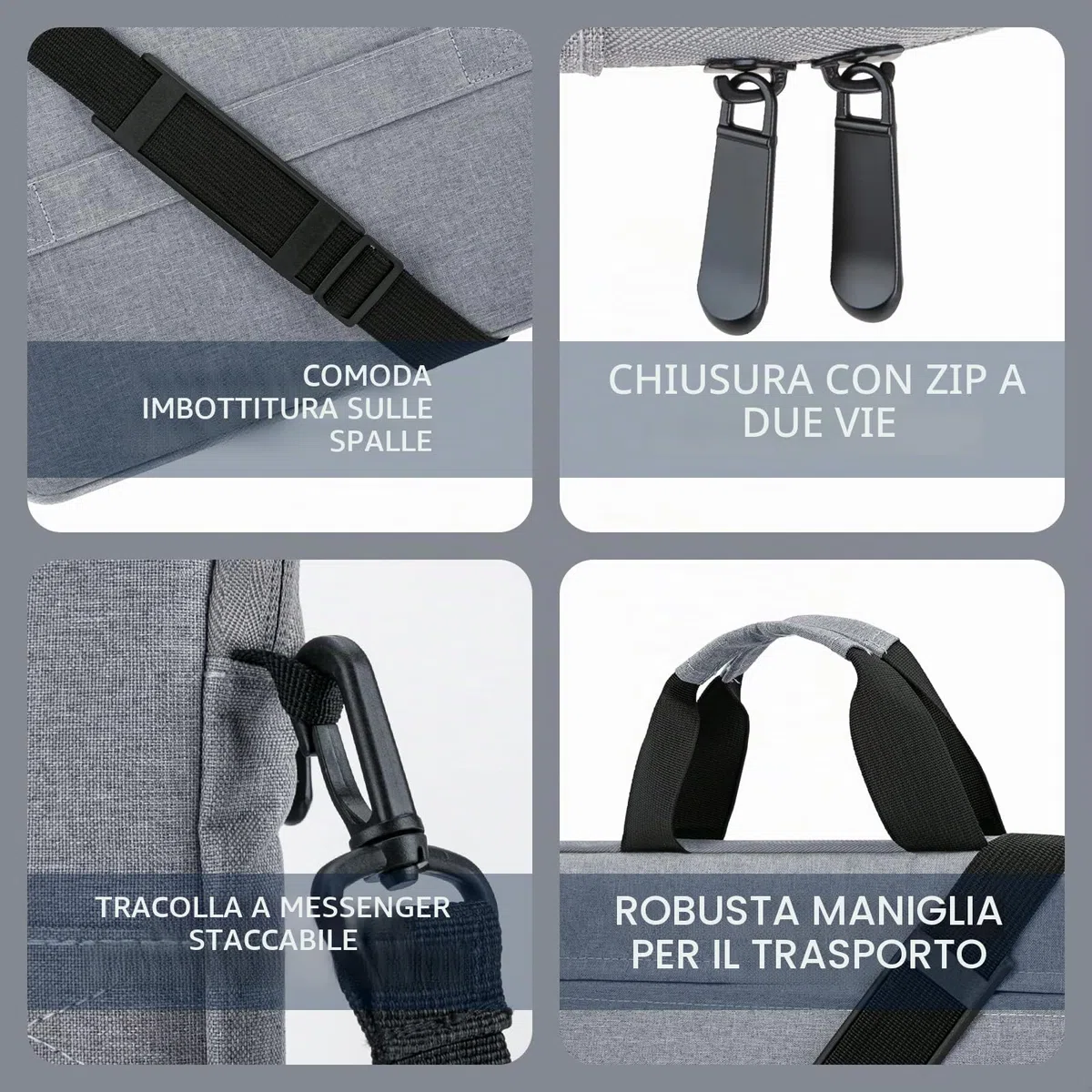 15 Borsa a tracolla per laptop da 15,6 pollici Uomo Donna, Custodia per il trasporto sottile impermeabile Borsa portatile per Acer/Asus/Dell/HP, Grigio