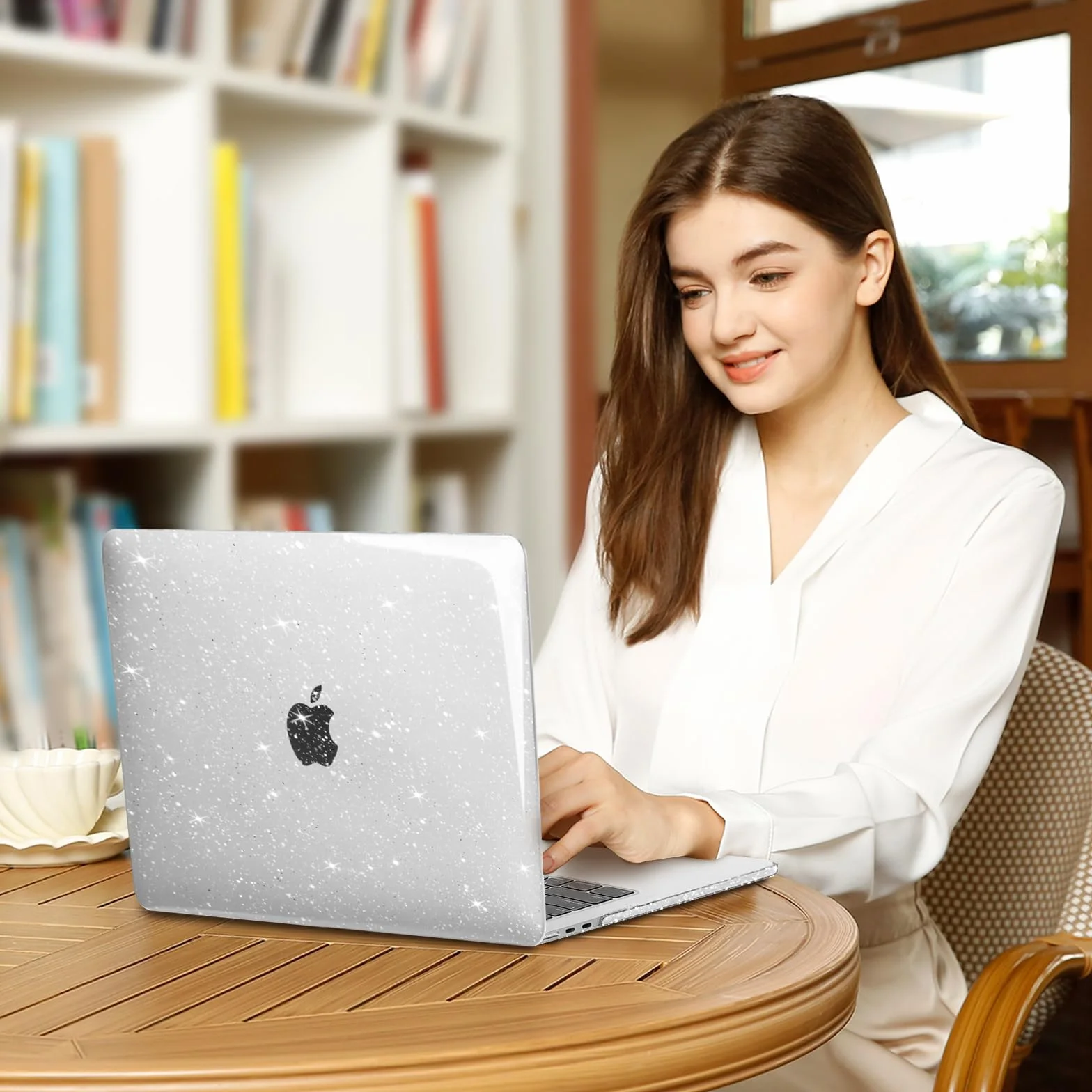 MOSISO Custodia Compatibile con MacBook Air 13 Cover M5 M4 M3 M2 2026-2022 A3449 A3240 A3113 A2681, Glitter Case per MacBook Air 13,6'' display Liquid Retina&Copritastiera&Pellicola, Trasparente