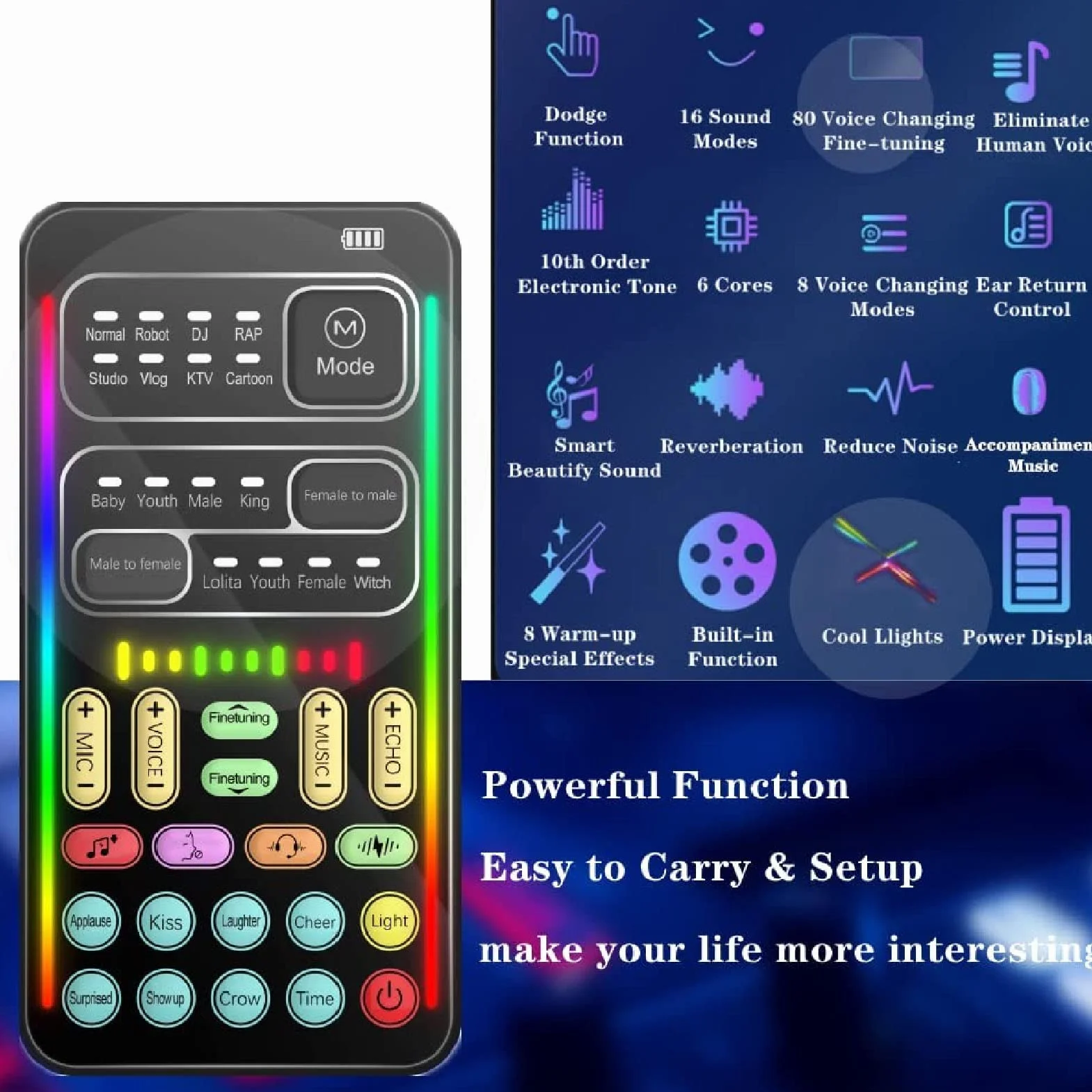 Cambia Voce, Scheda Cambia Voce Palmare con 8 Effetti Sonori, Mini Travestimento Vocale Bluetooth, Modulatore Portatile per PC/Telefono Cellulare/Laptop