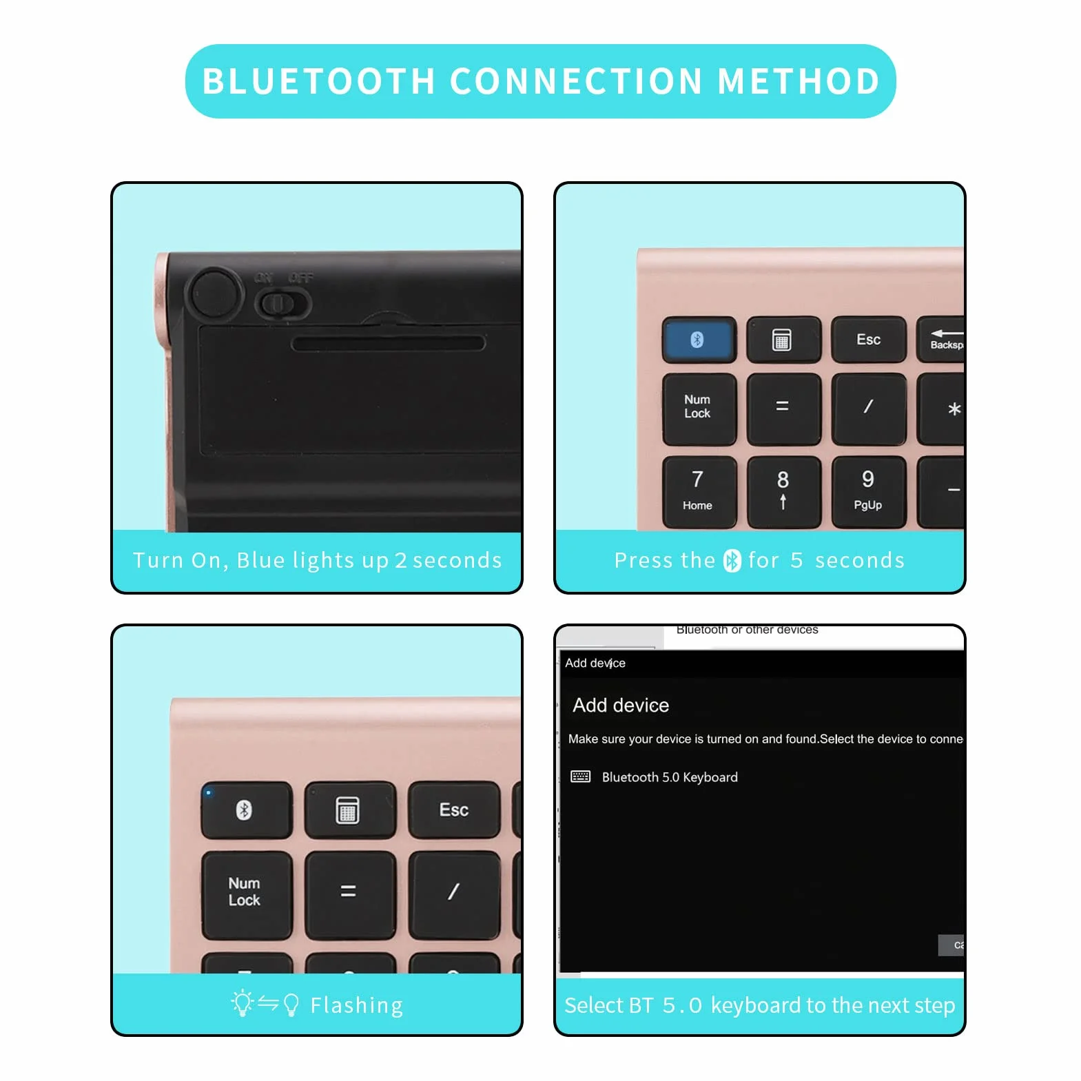 Gugxiom Blocco numerico Bluetooth 22 tasti, mini tastierino numerico portatile per la contabilità finanziaria, Bluetooth 5.0 a 10 tasti per computer portatile/desktop/PC portatile (oro rosa)