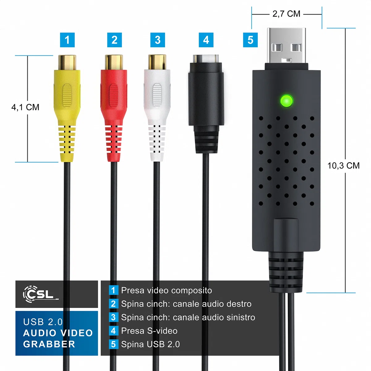 CSL - Grabber Video - Scheda di acquisizione Video USB - Convertitore Analogico Digitale Acquisizione - Nuovo Software - Compatibile con Windows 11