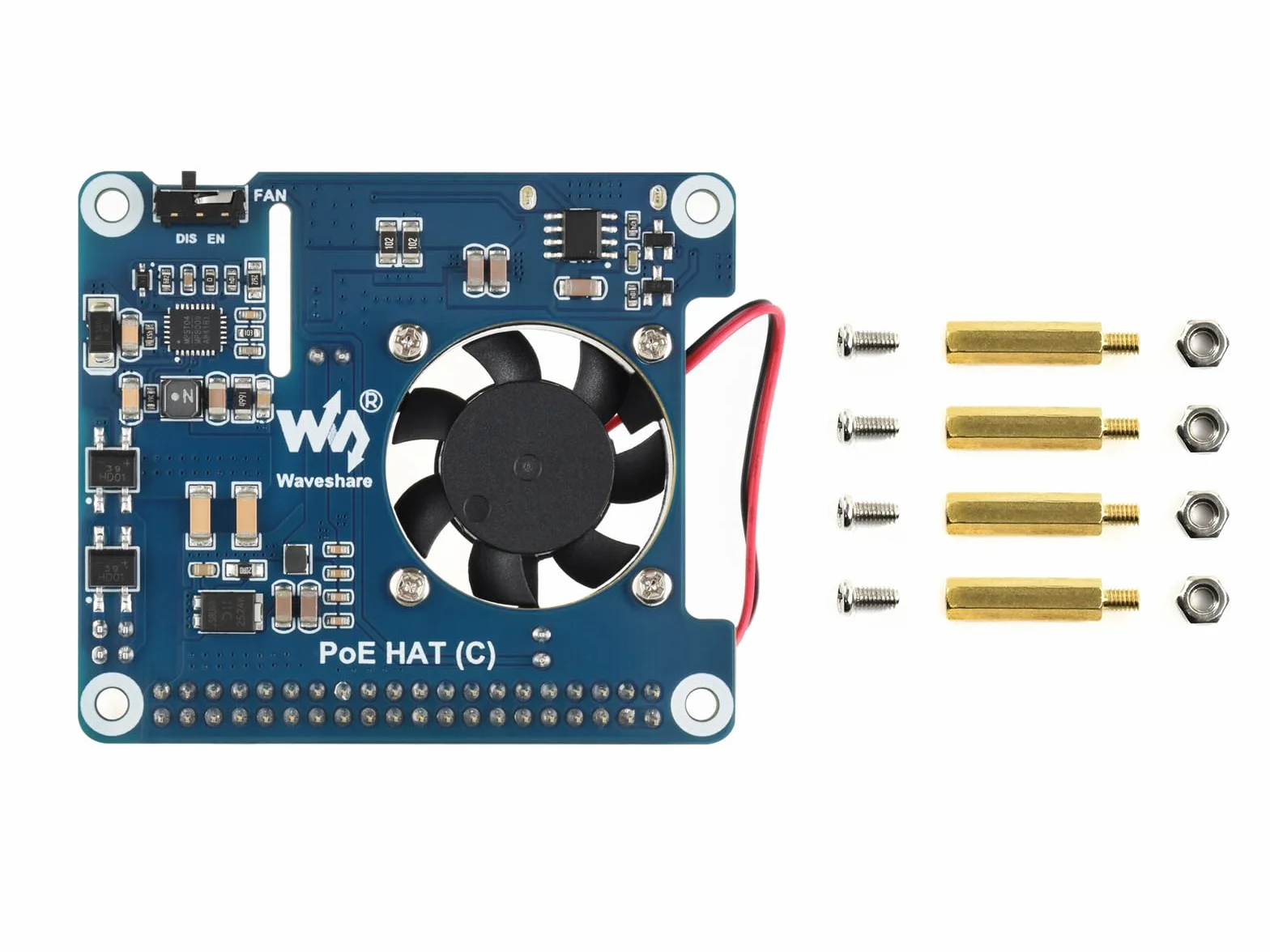 Waveshare PoE HAT (C) For Raspberry Pi 3B+/4B, 802.3af/at Power-Sourcing Equipment Required