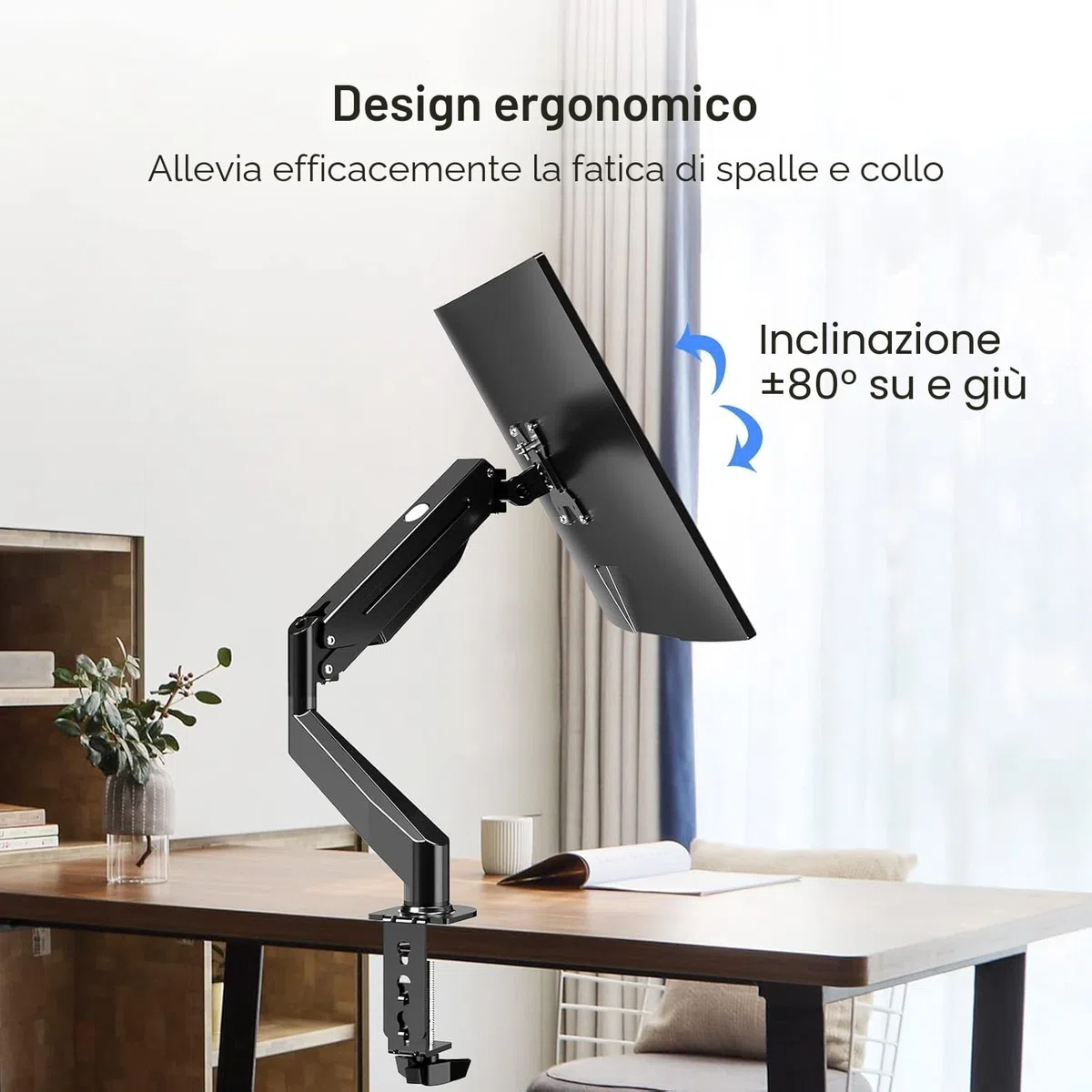 suptek Supporto per Monitor Braccio per Monitor con Molla a Gas Regolabile in Altezza per Schermi da 17-32 pollici, VESA 75/100 mm, fino a 10 kg, Ergonomico, Nero