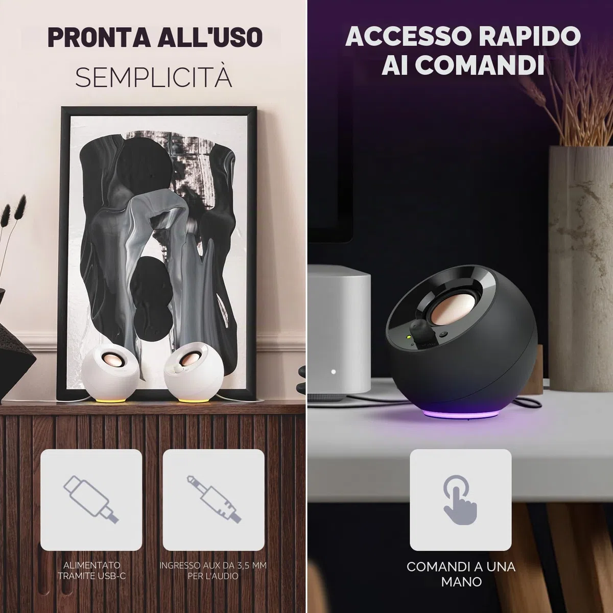 CREATIVE Pebble SE - Altoparlante PC minimalista 2.0 USB-C alimentato con illuminazione RGB, ingresso AUX da 3,5 mm, potenza RMS fino a 4,4 W per computer e computer portatili (bianco)