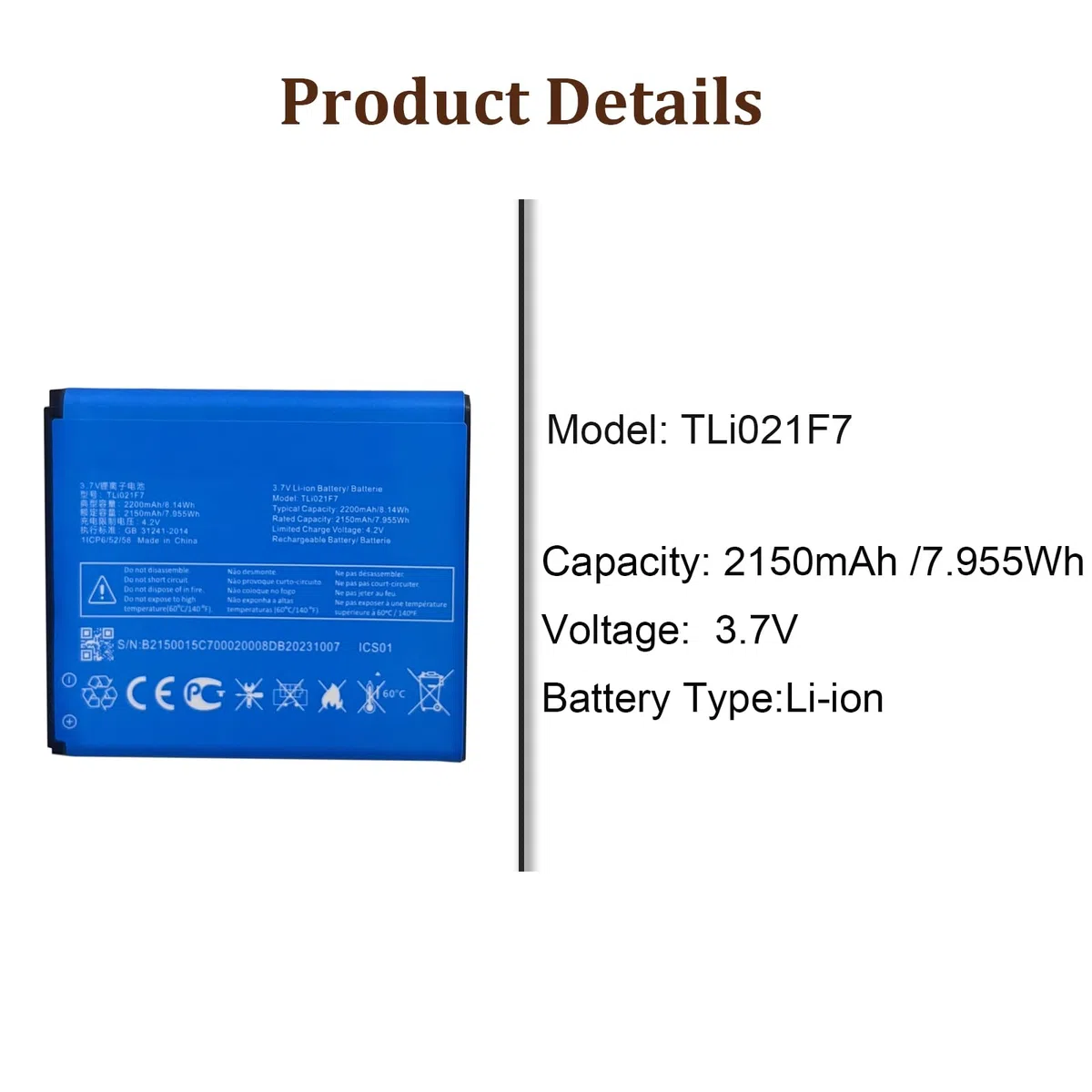 Batteria di ricambio TLi021F7 compatibile con Al-Catel EE70 EE70VB EE Mini 2 4G LTE Pocket WiFi Router 1ICP6/52/58