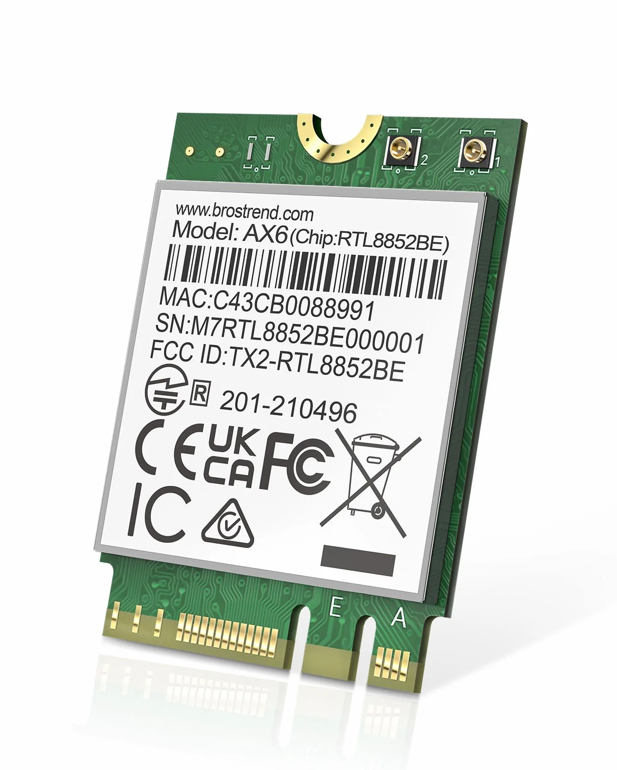 BrosTrend WiFi 6 Scheda di Rete WiFi, Wireless M.2 Bluetooth 5.2 Scheda WiFi 1800Mbps Dual-Band 5GHz 1201Mbps 2.4GHz 574Mbps Ricevitore WiFi Modulo per Windows 10/11 (64bit) M.2/NGFF, Garanzia a Vita