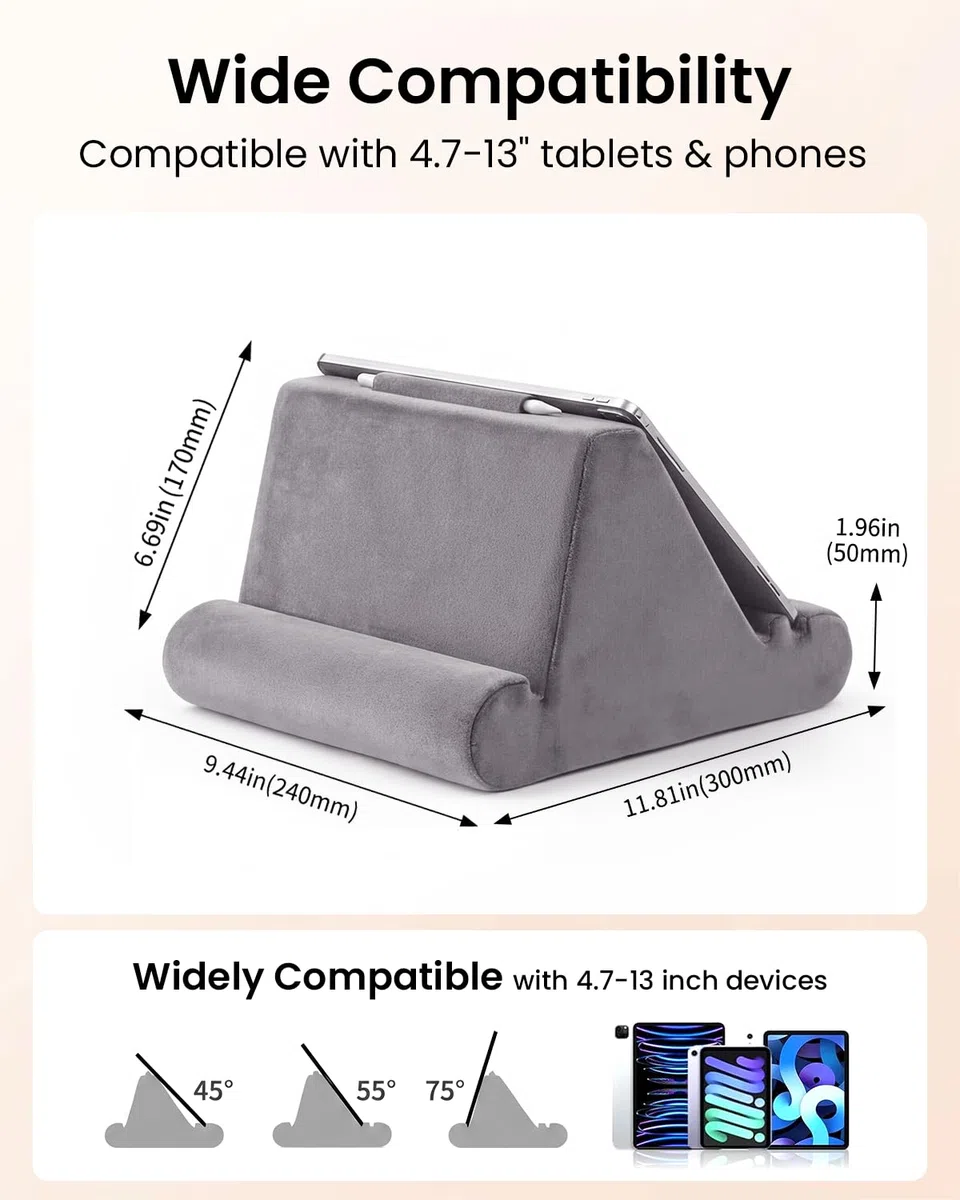 Supporto per tablet con cuscino morbido, cuscino per le ginocchia, supporto per tablet da letto con 3 angoli di visione, tasca, supporto per stilo, compatibile con iPad Pro 13, 10.5, Air, Mini
