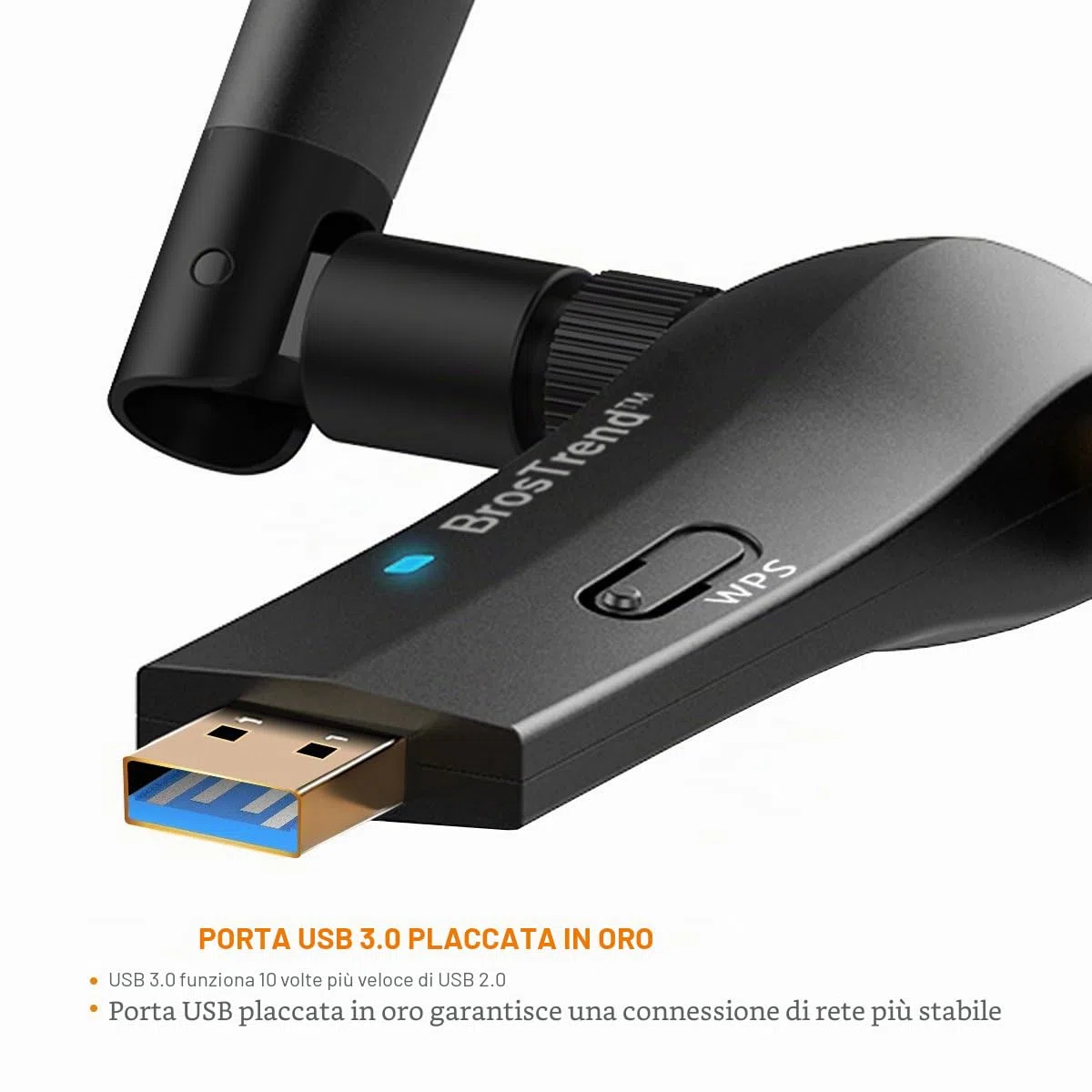 BrosTrend USB Adattatore a Lunga Portata 1200Mbps, Dual Band 5 GHz 867 Mbps 2,4 GHz 300 Mbps, Chiavetta Wireless per PC Desktop e Laptop con Windows 11/10/8.1/8/7, 2 Antenne WiFi 5dBi