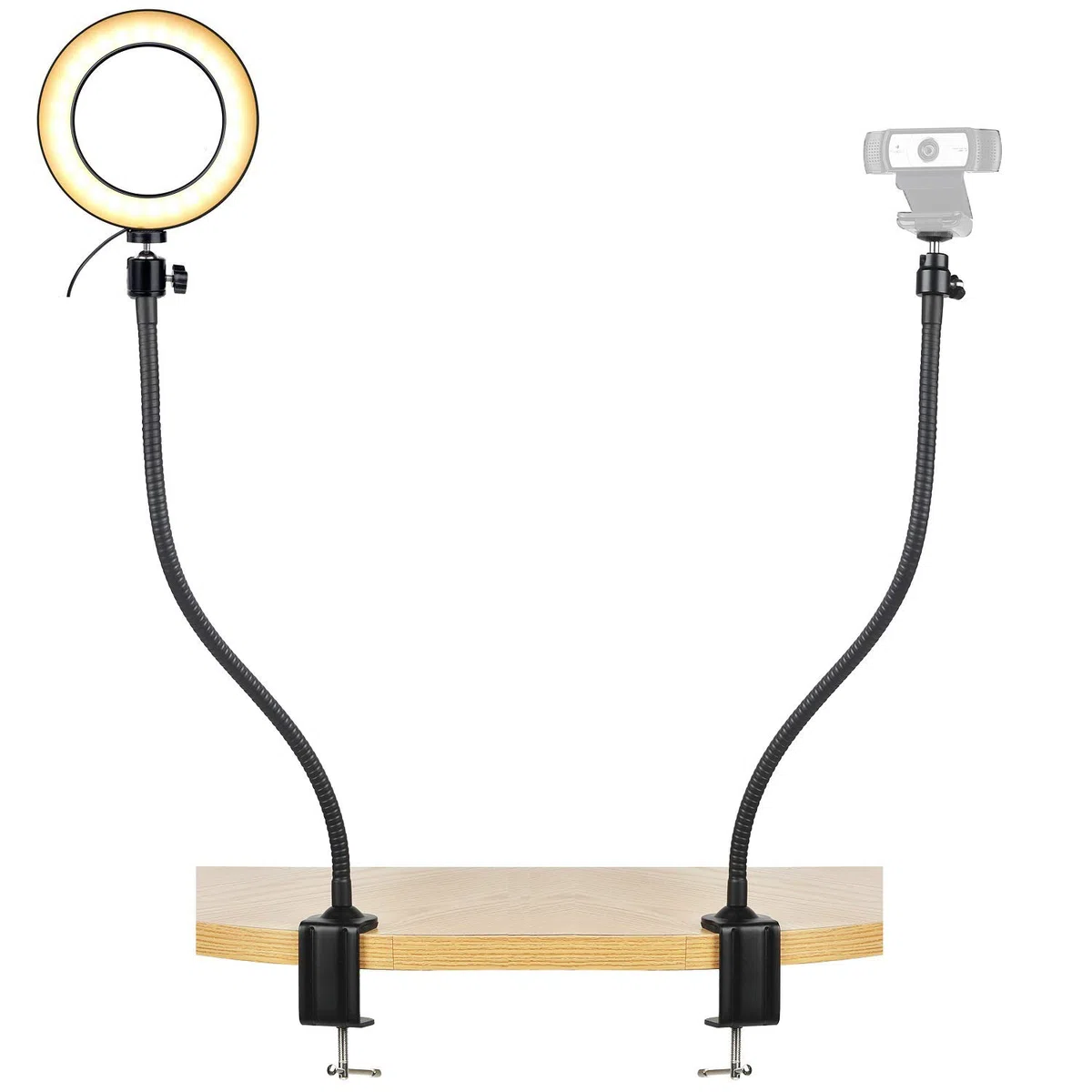Luce per webcam streaming, supporto per webcam con anello luminoso da 20 cm, kit di montaggio per Logitech Streamcam C920s C920 C922x C922 C930e C930 C925e C615 Brio, doppio