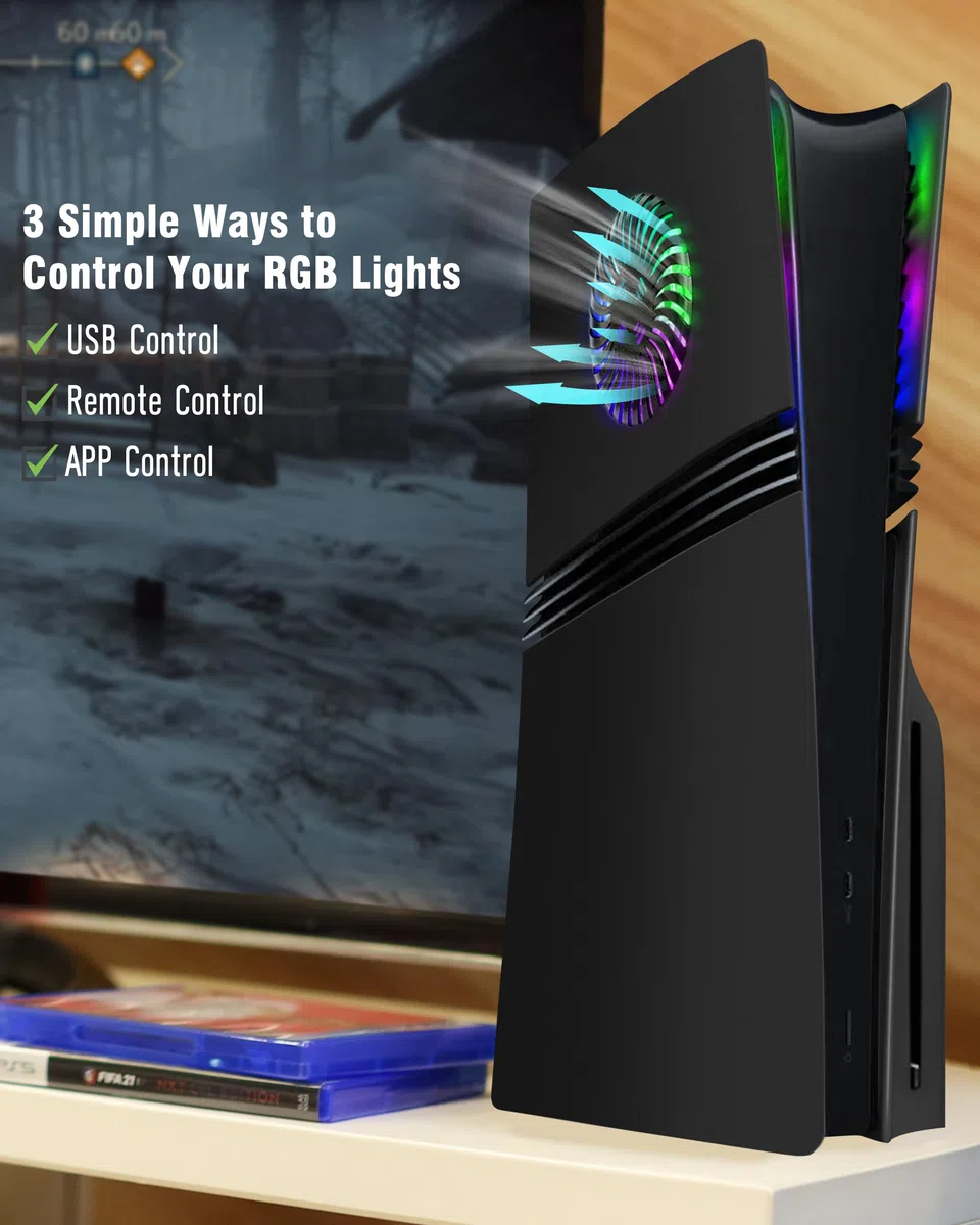 Joso Pannello frontale per PS5 Pro Disc Edition, custodia di ricambio antigraffio antipolvere con anello RGB, copertura adatta per PS5 Pro (CD-ROM), piastre per accessori PS5 Pro, nero